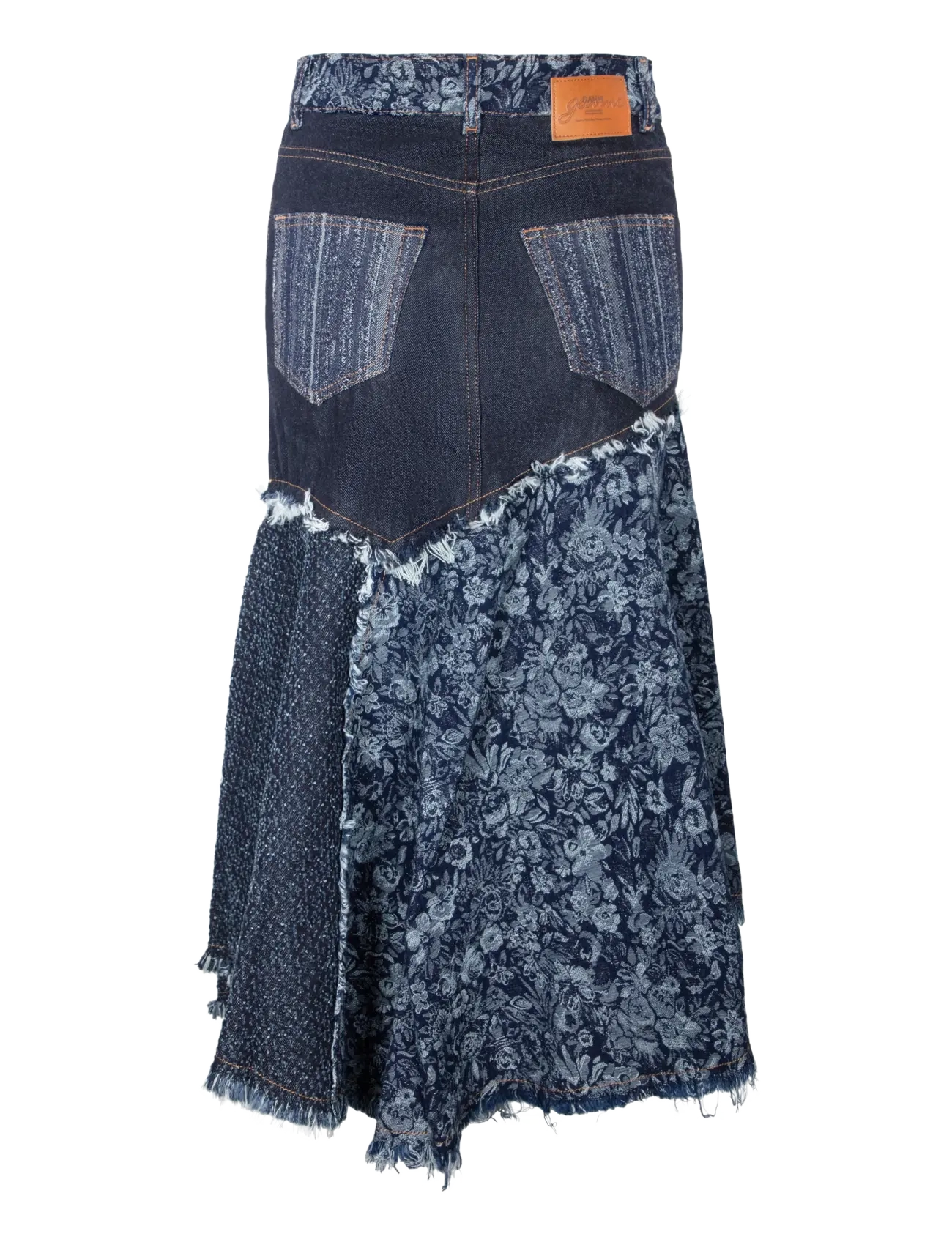 Ganni - Patchwork Denim Long Skirt - jeansröcke - blue - 1
