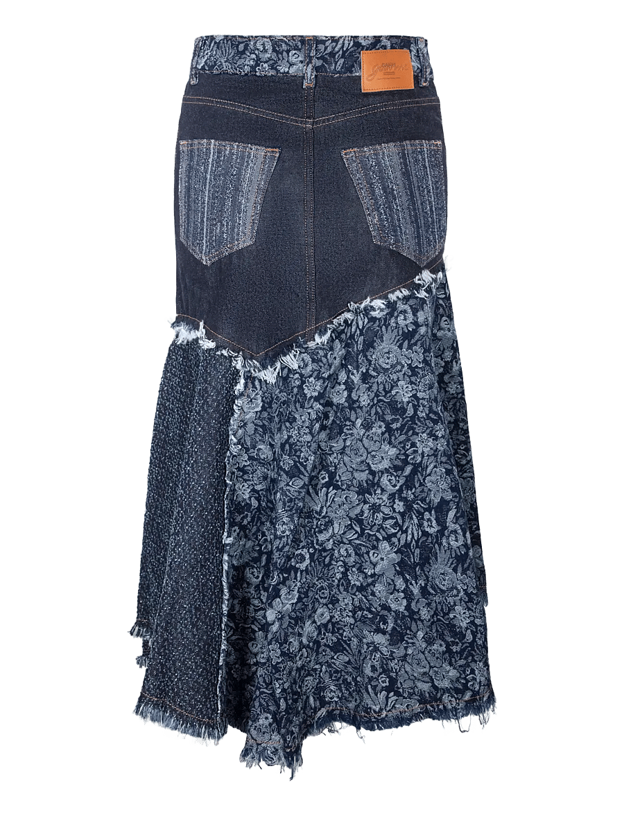 Ganni - Patchwork Denim Long Skirt - jeansröcke - blue - 1