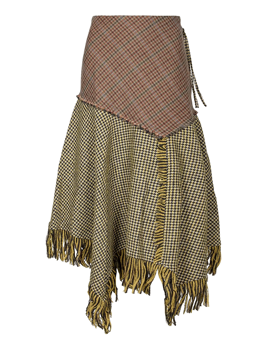 Ganni - Woollen Check Patchwork Long Skirt - maxi röcke - multicolored - 0