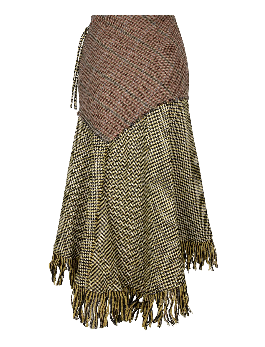 Ganni - Woollen Check Patchwork Long Skirt - maxi röcke - multicolored - 1