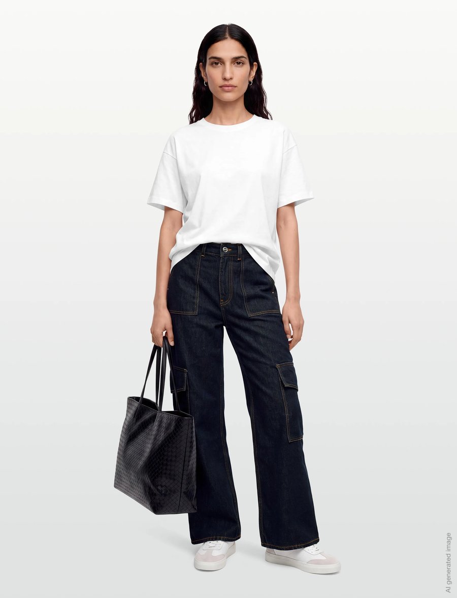 Ganni - Angi Jeans - cargobyxor - dark denim rinse - 0