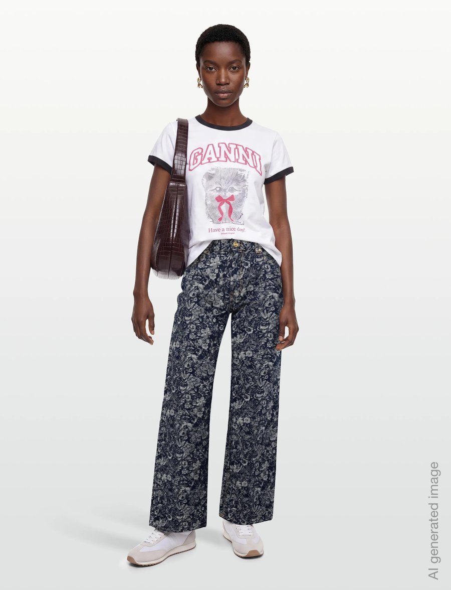 Ganni - Betzy Cropped Jeans In Tapestry Denim - hosen mit weitem bein - blue - 0