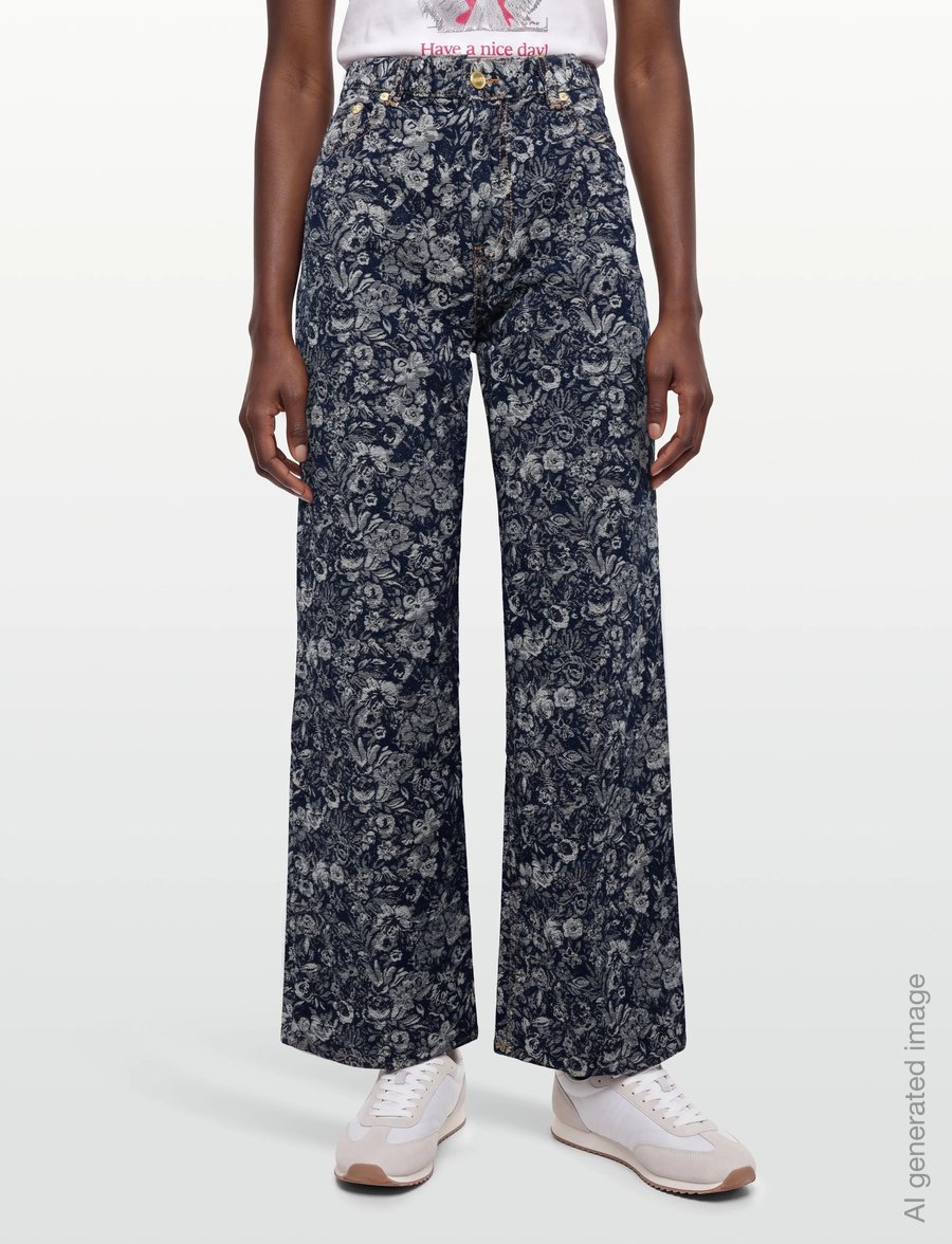 Ganni - Betzy Cropped Jeans In Tapestry Denim - hosen mit weitem bein - blue - 3