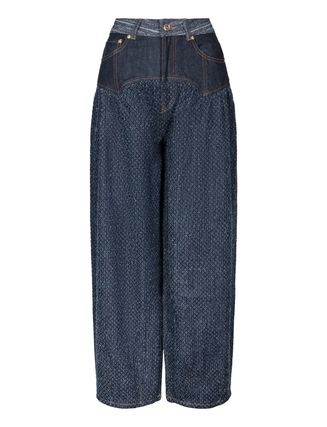 Ganni Patchwork Denim Corset Jeans, Damen, Patchwork Korsett Weite Jeans, Blau, Gr.28W/33L