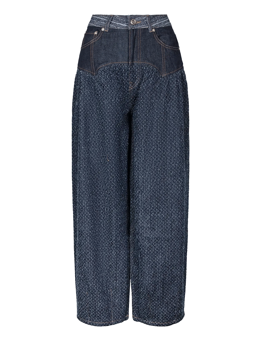 Ganni - Patchwork Denim Corset Jeans - barrel jeans - blue - 0