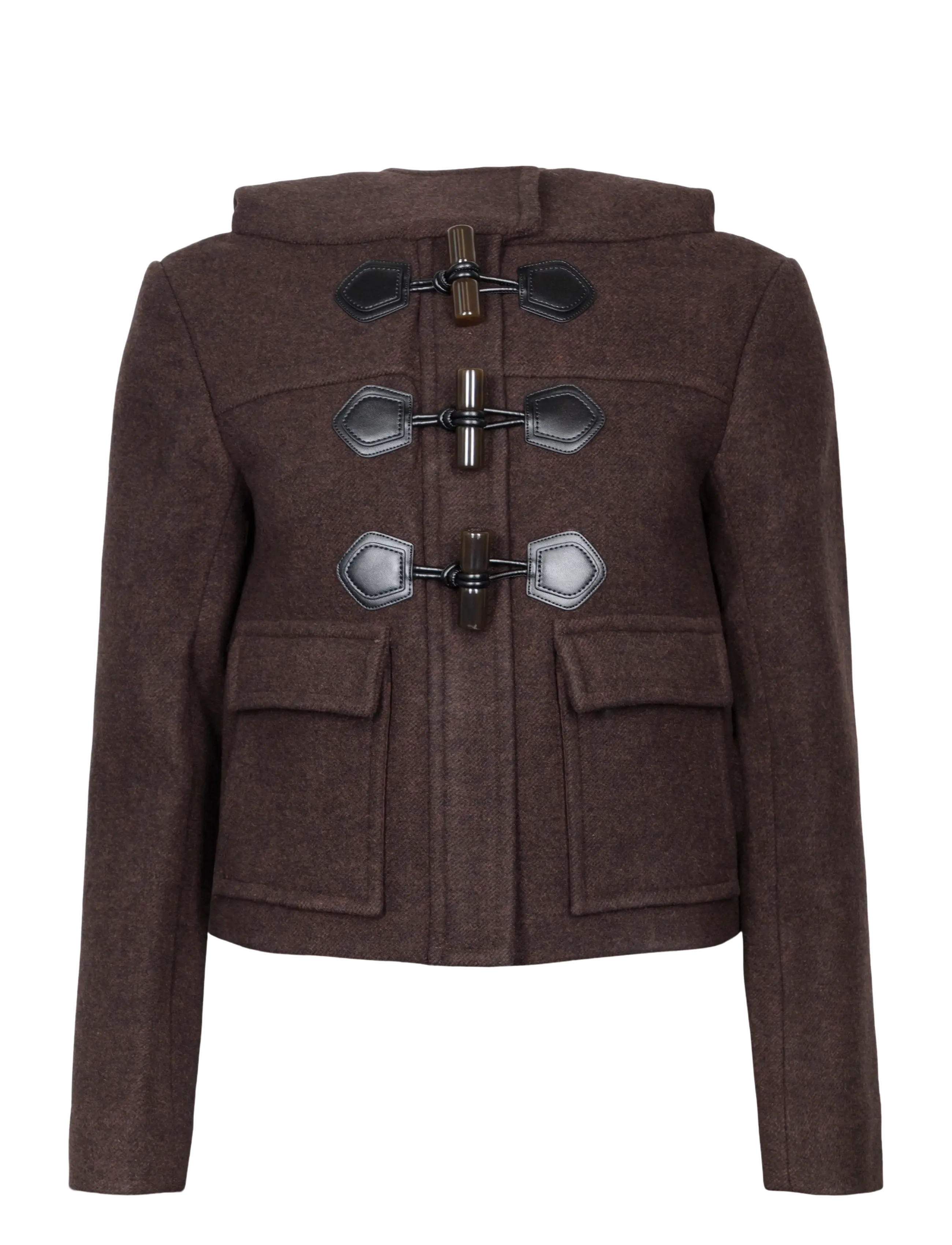 Ganni Peacoat Wool Mini Duffle Coat - Wolljacken - BROWN / brown