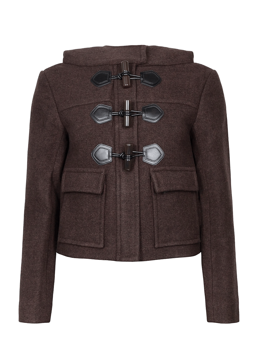 Ganni - Peacoat Wool Mini Duffle Coat - winterjacken - brown - 0
