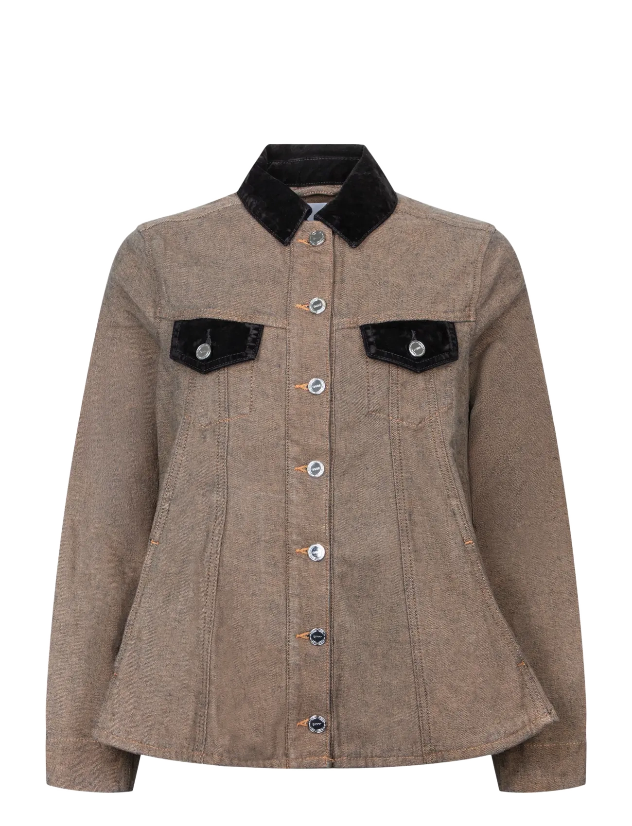 Ganni Denim Overshirt - Transitional Layering - BROWN / brown