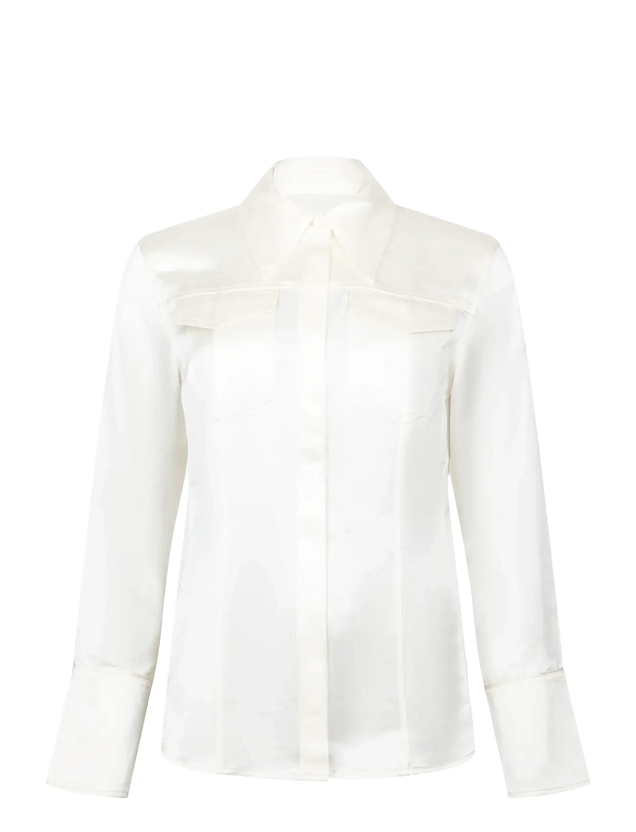 Ganni - Shirt in Satin - langärmlige hemden - egret - 0