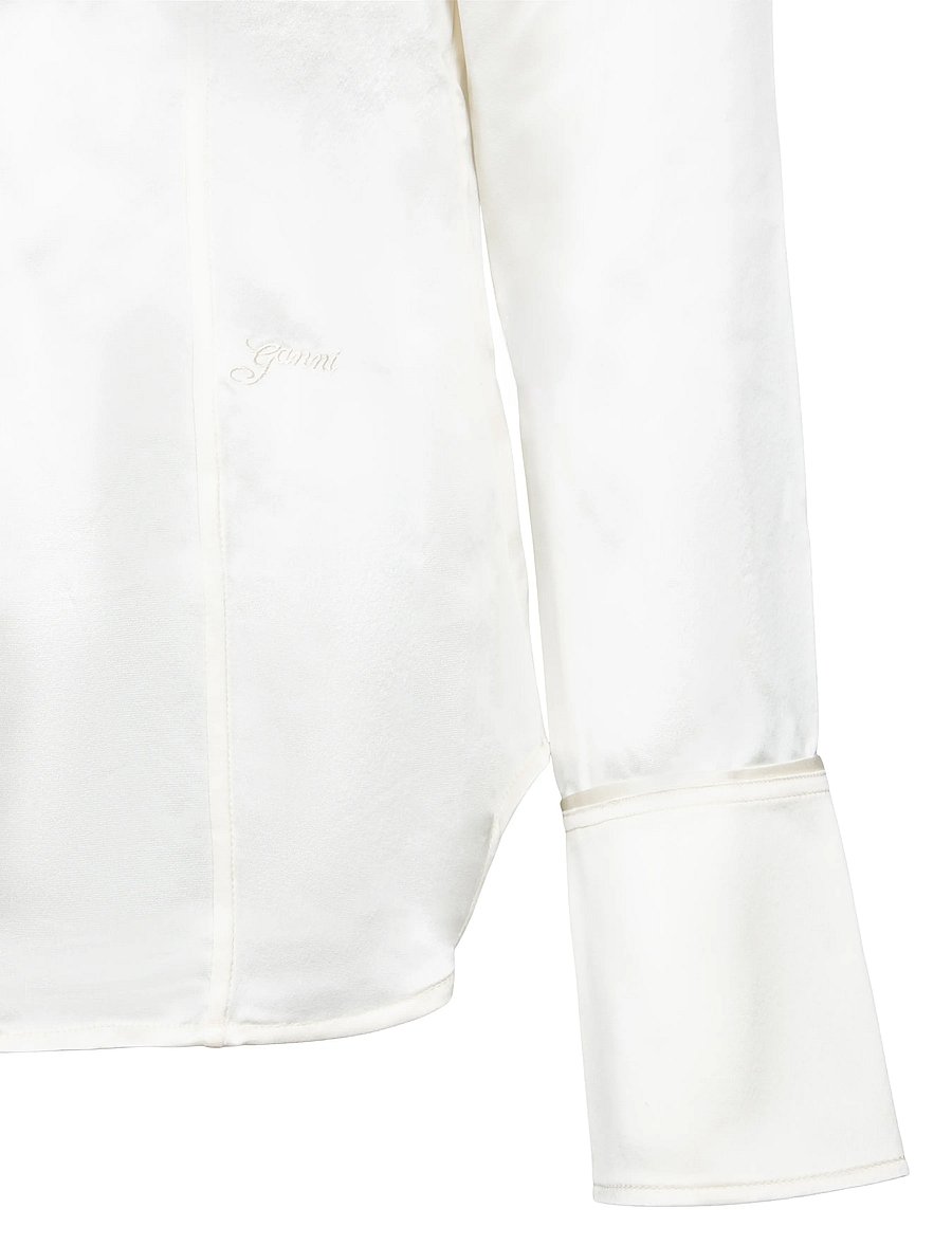 Ganni - Shirt in Satin - langärmlige hemden - egret - 2