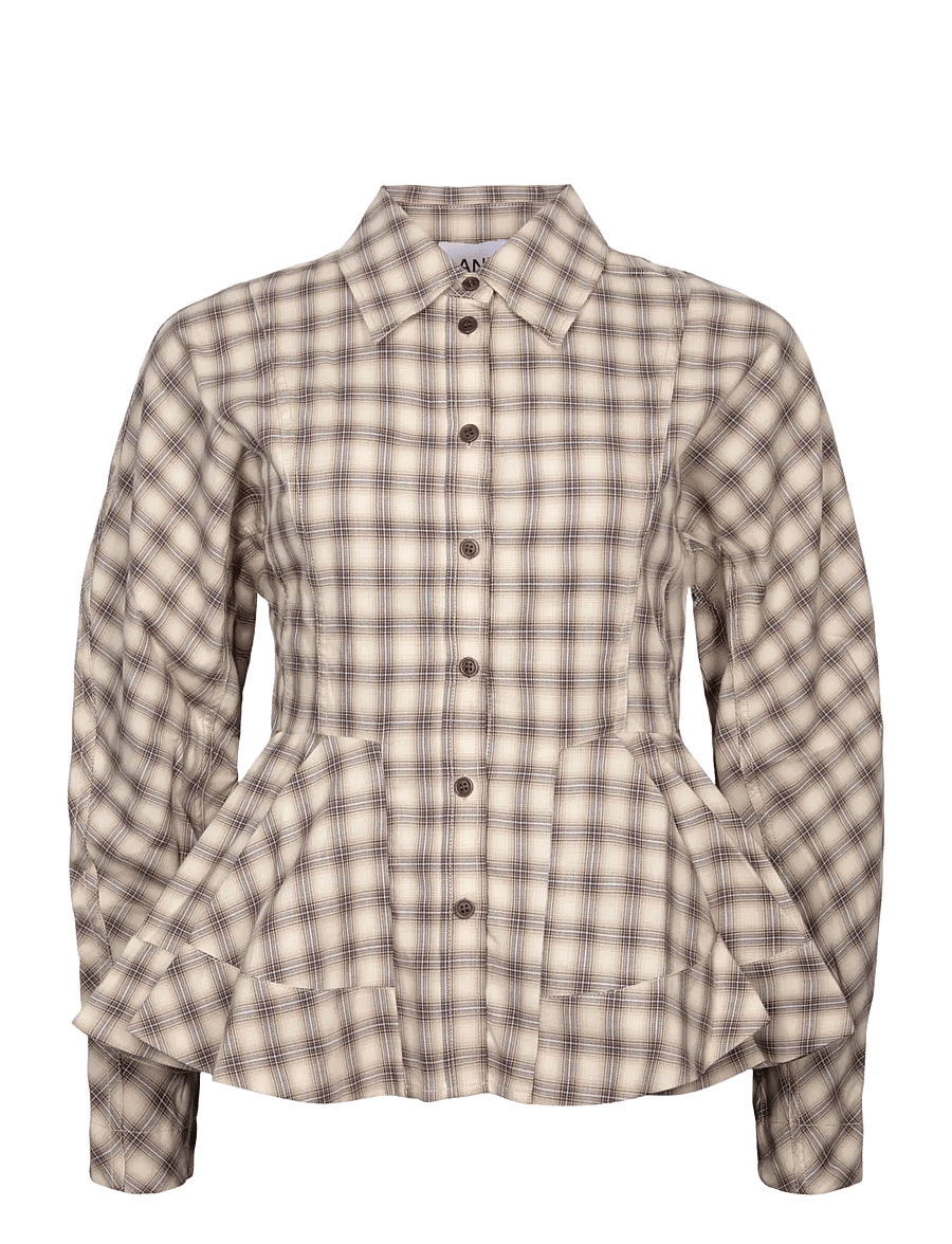 Ganni - Flannel Shirt - langärmlige hemden - creme - 0