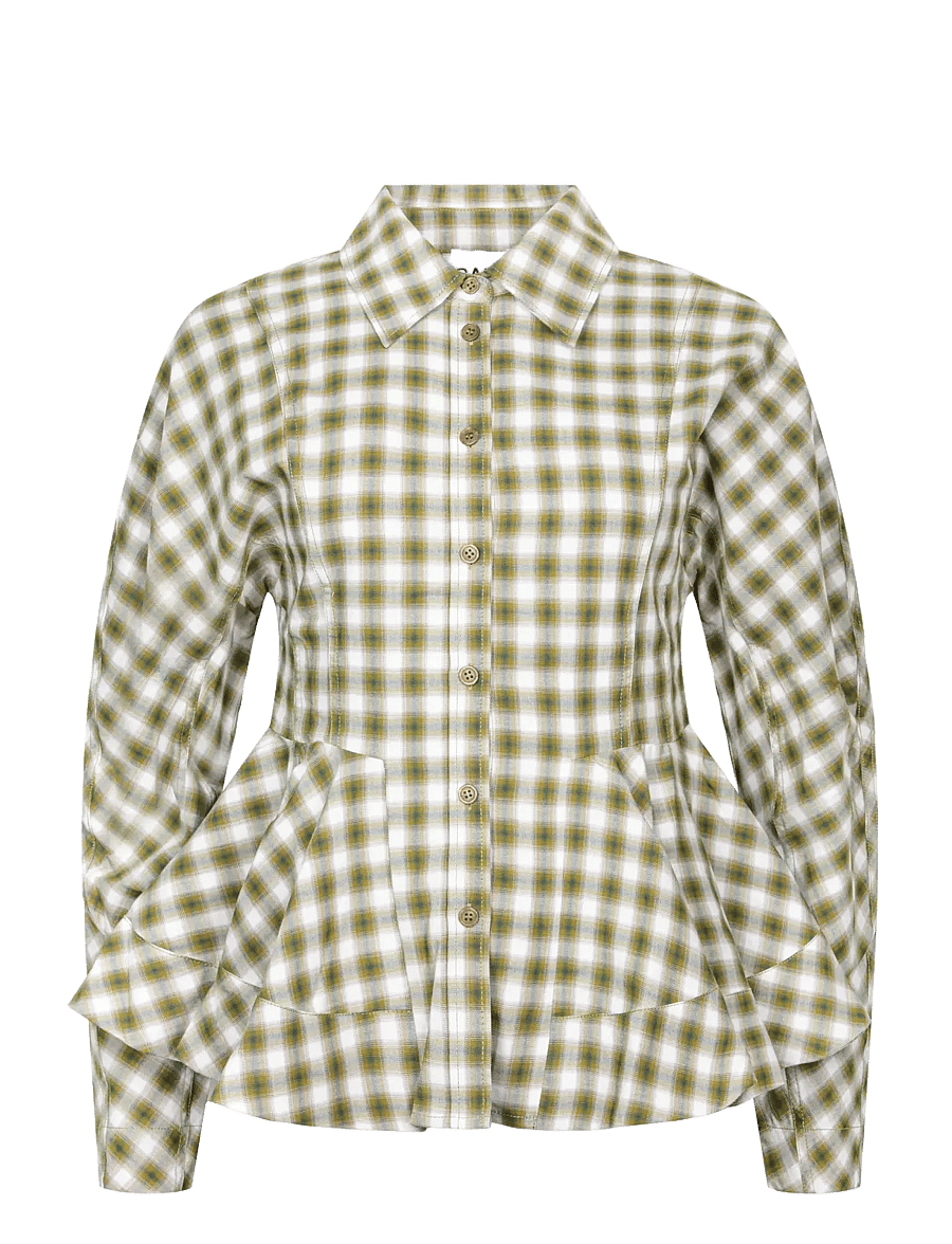Ganni - Shirt in Light Check Flannel - langärmlige hemden - green - 0