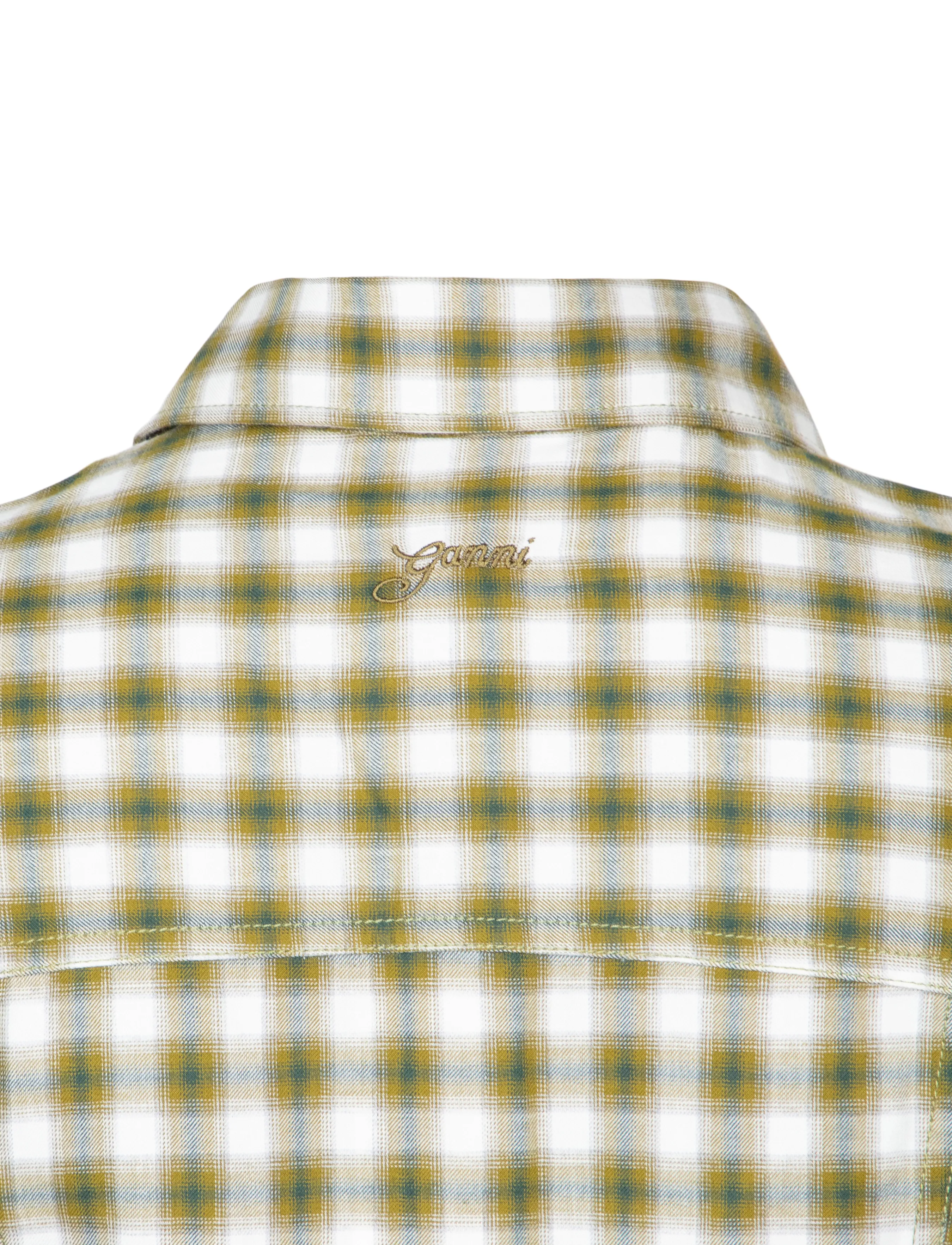 Ganni - Shirt in Light Check Flannel - langärmlige hemden - green - 2