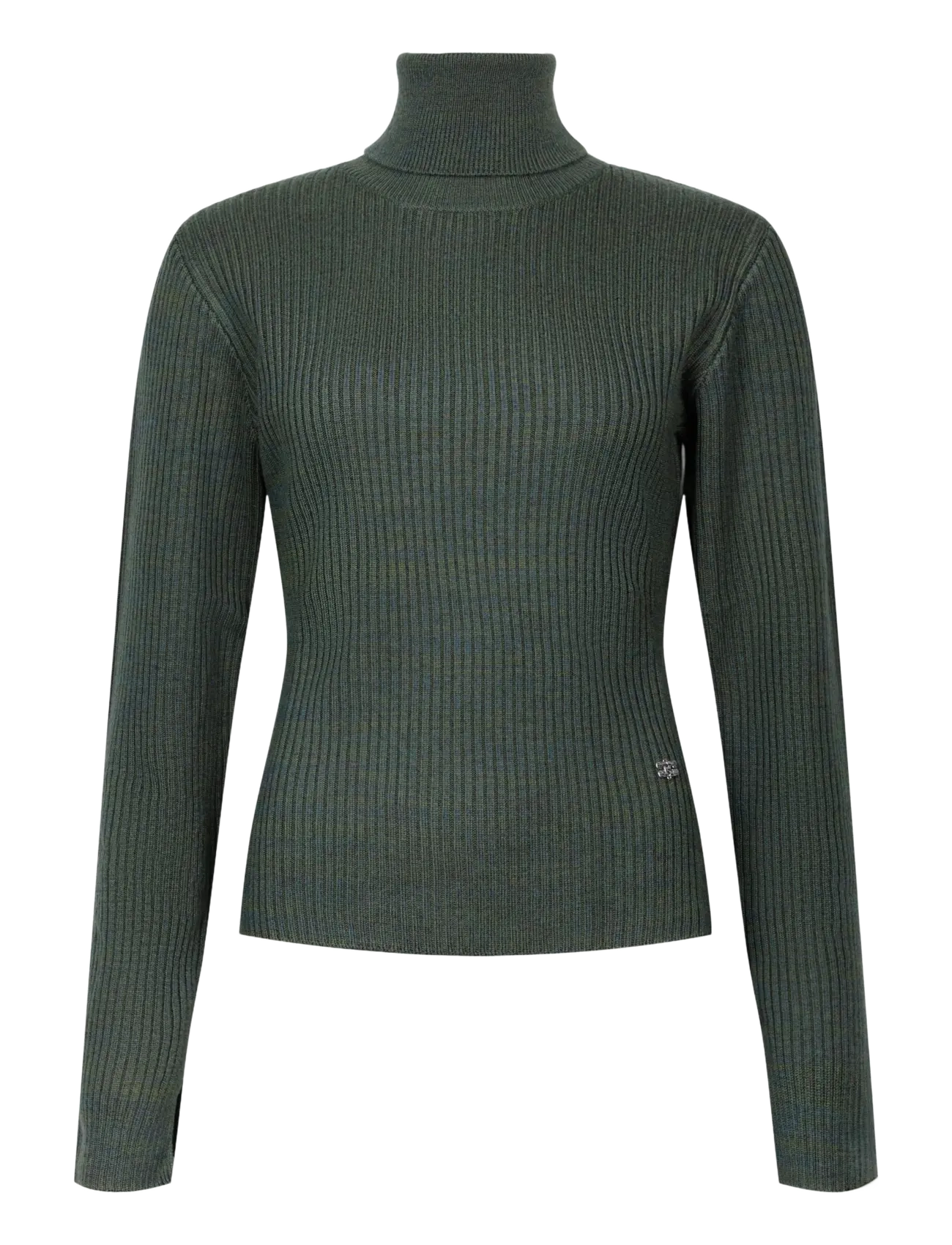 Ganni Turtleneck in Ribbed Merino - Damen - DARK GREEN / khaki/green