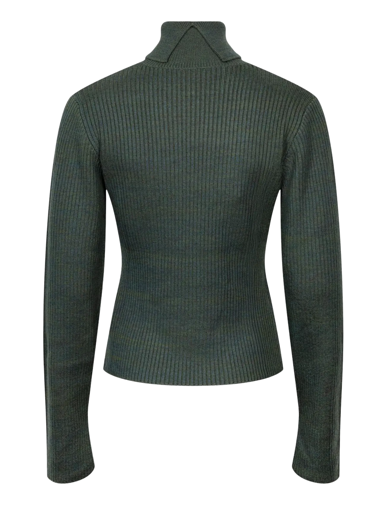 Ganni - Turtleneck in Ribbed Merino - rollkragenpullover - dark green - 1