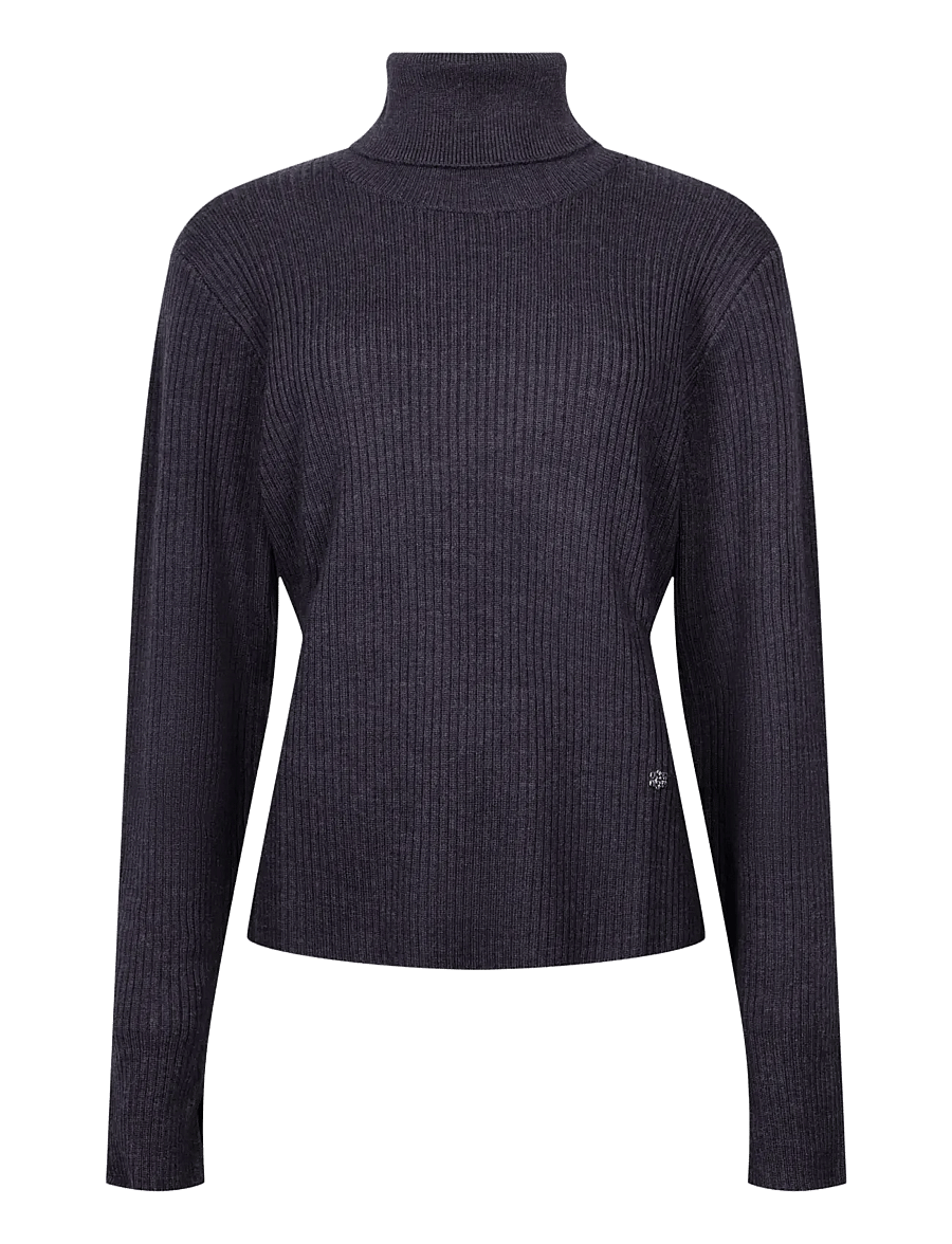 Ganni - Turtleneck in Ribbed Merino - rollkragenpullover - phantom - 0