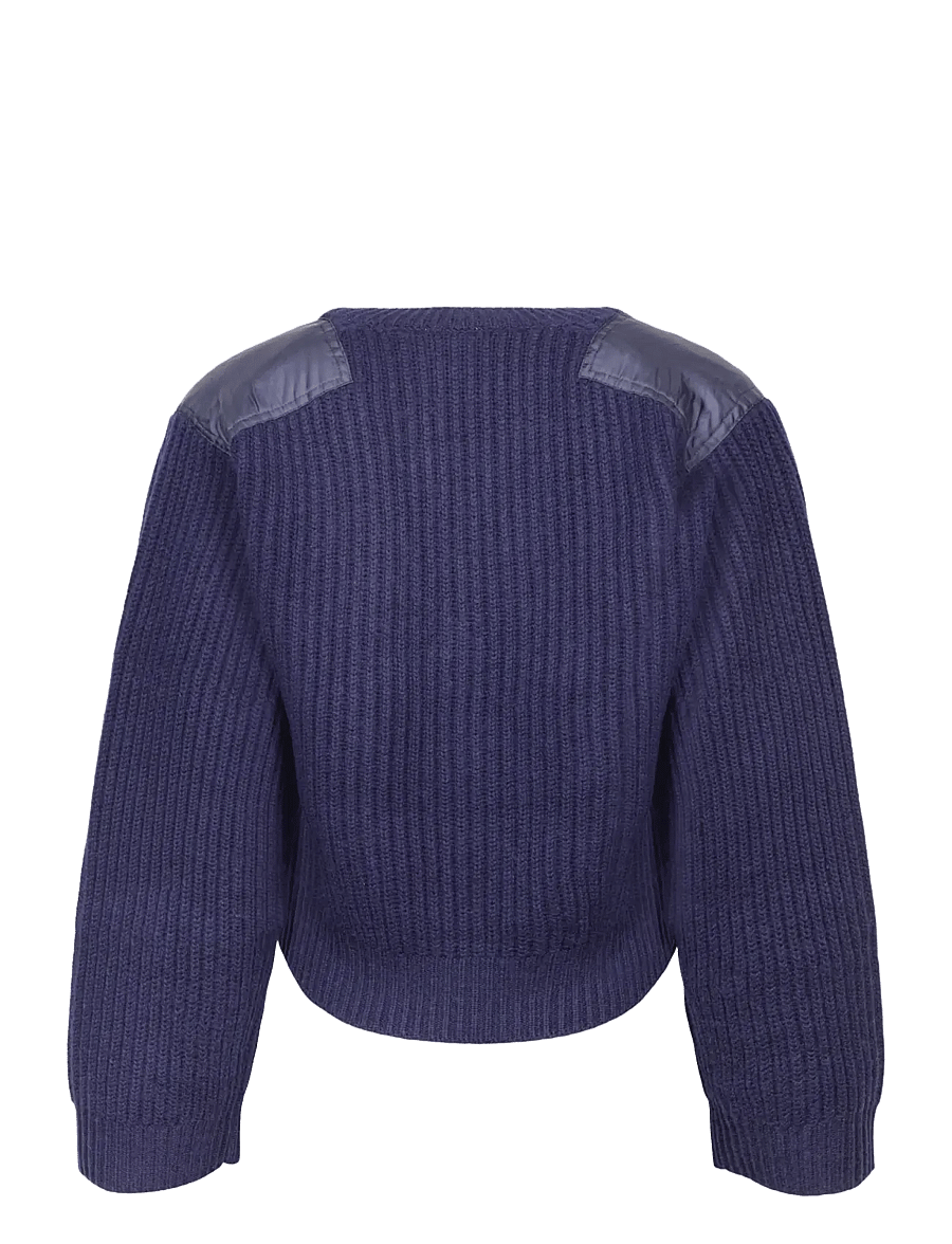 Ganni - Wool Melange Rib Stripe V neck - pullover - blue - 1