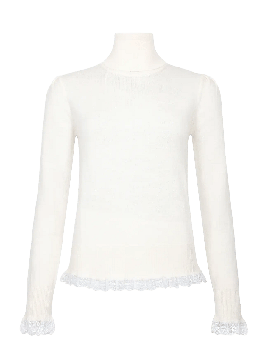 Ganni - Turtleneck in Lace Merino - rollkragenpullover - egret - 0