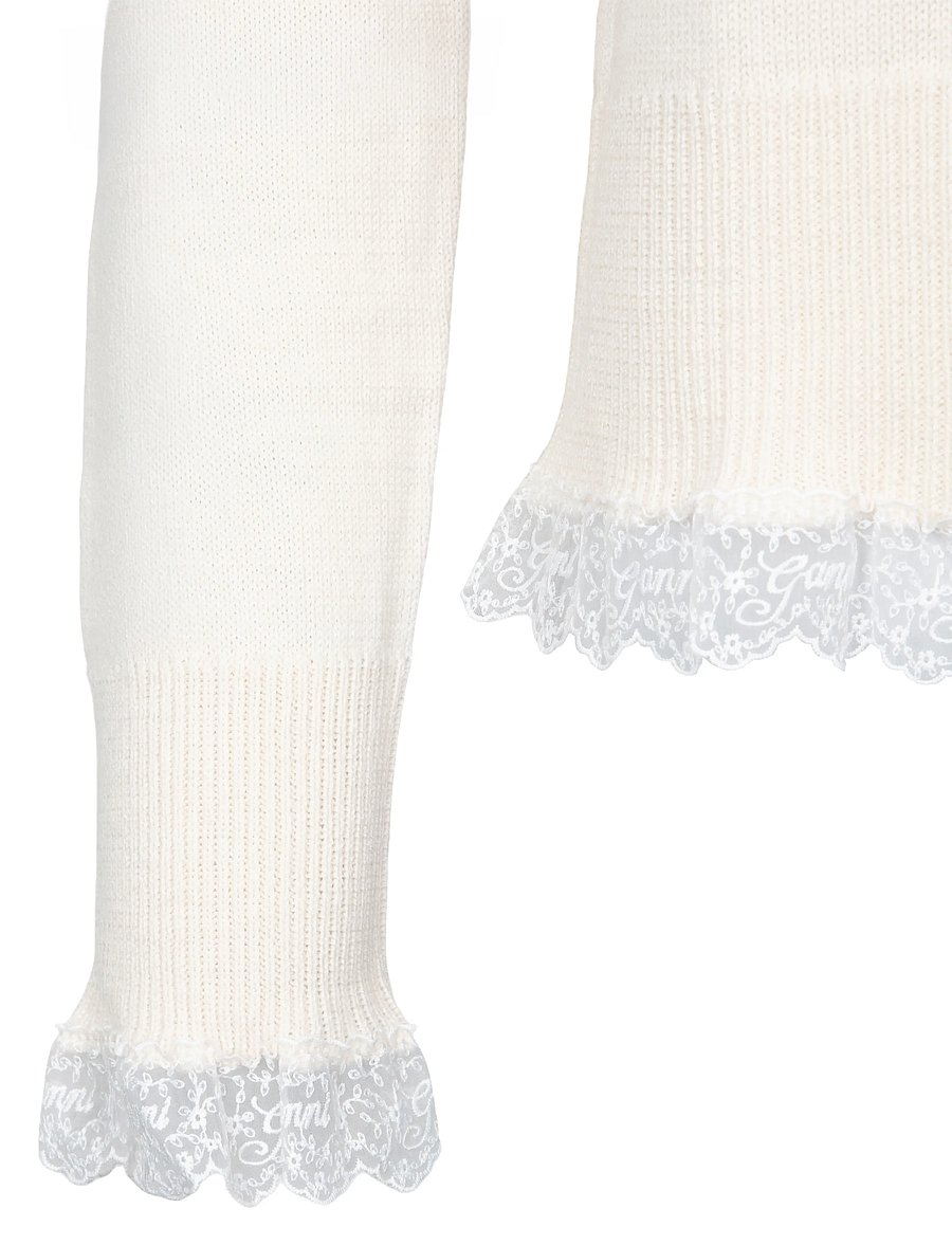 Ganni - Turtleneck in Lace Merino - rollkragenpullover - egret - 2