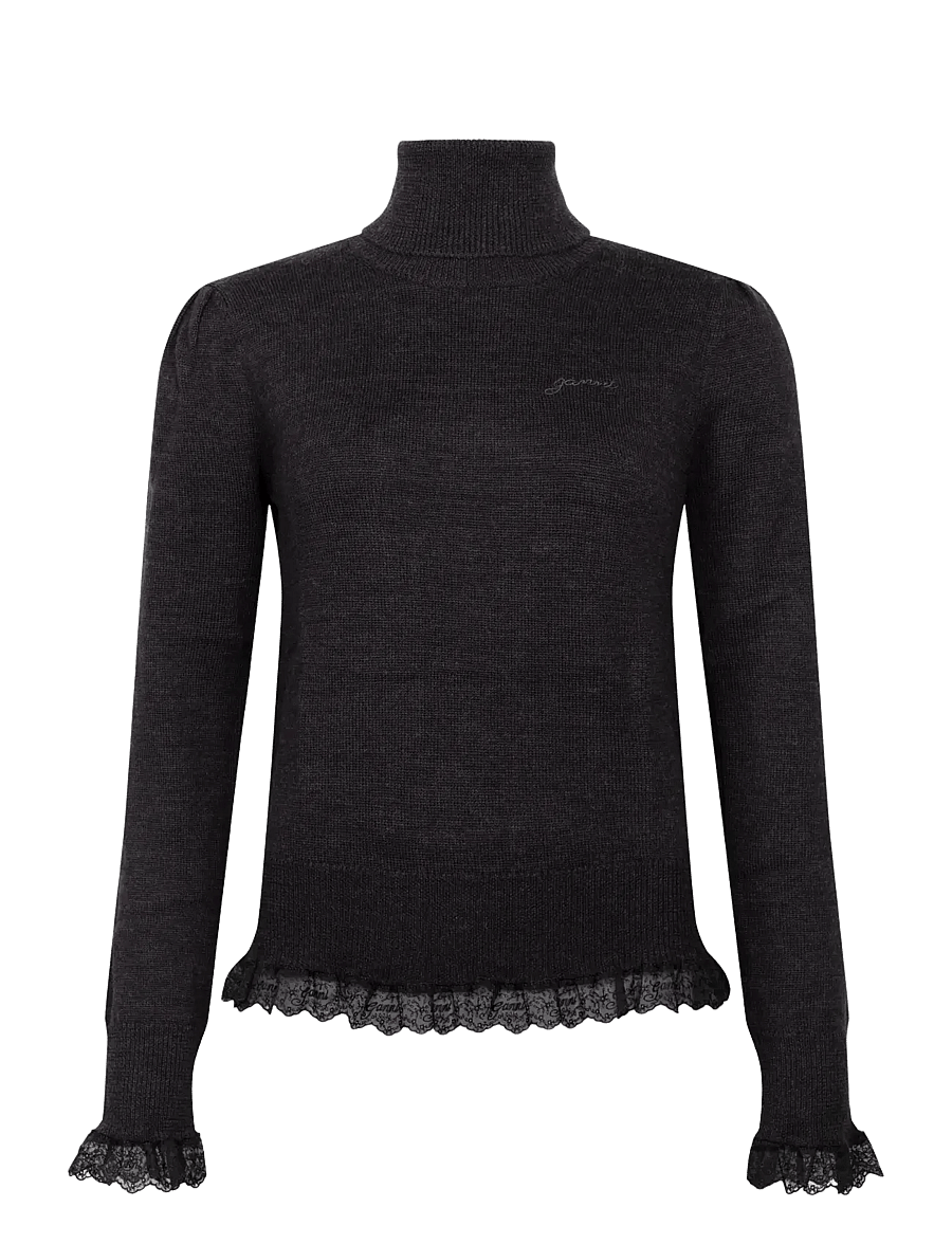 Ganni - Turtleneck in Lace Merino - rollkragenpullover - phantom - 0