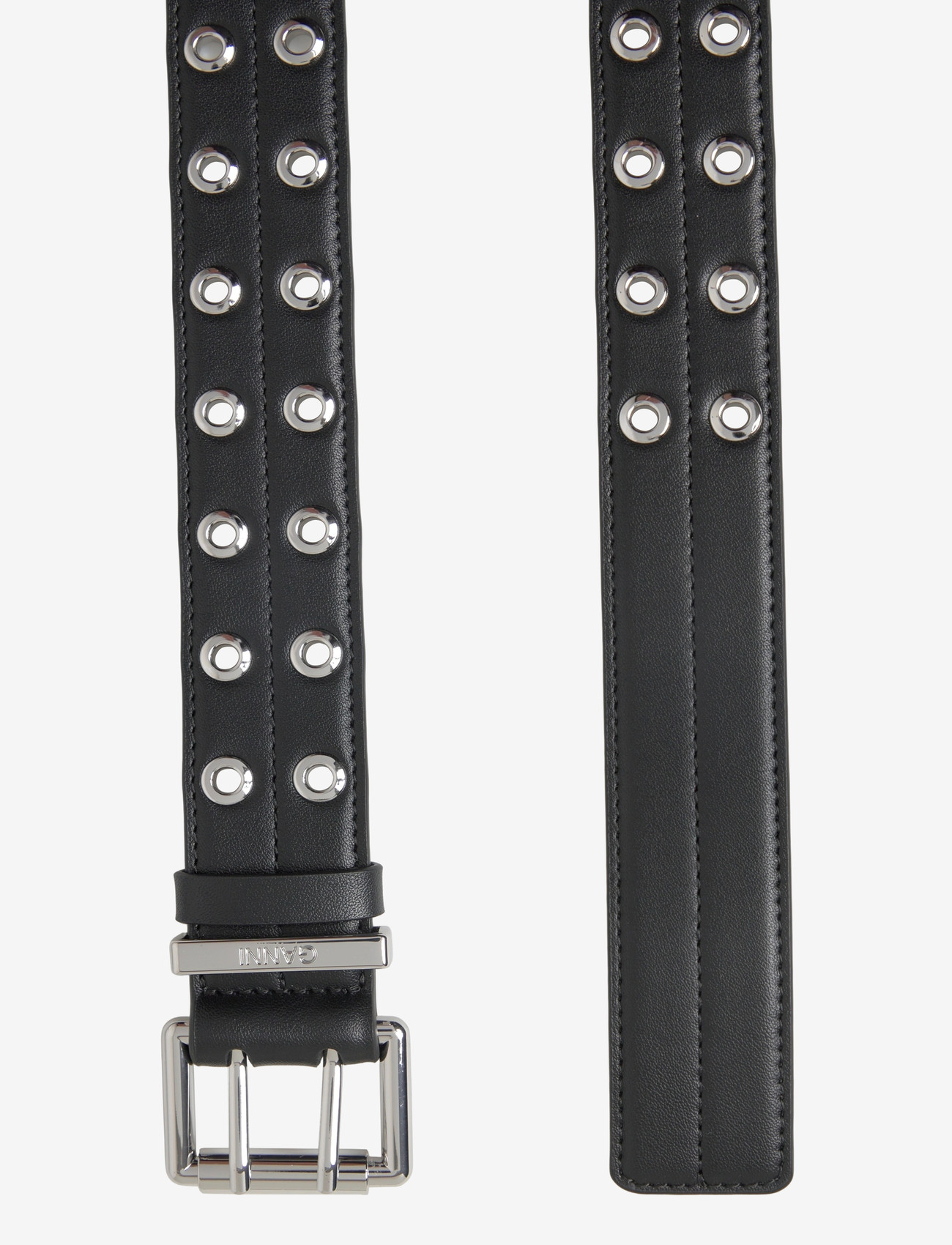 Ganni - Double Eyelet Belt - læderbælter - black - 1