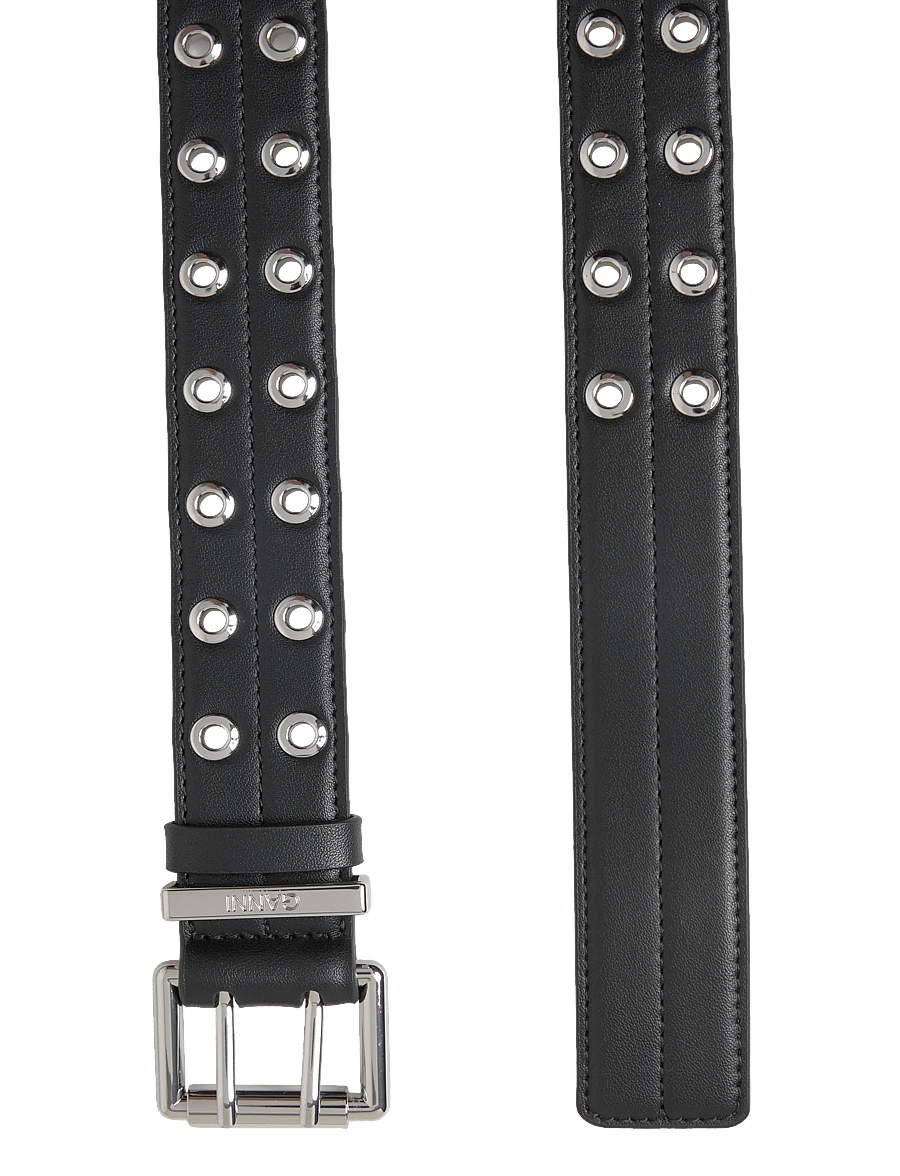 Ganni - Double Eyelet Belt - ledergürtel - black - 1