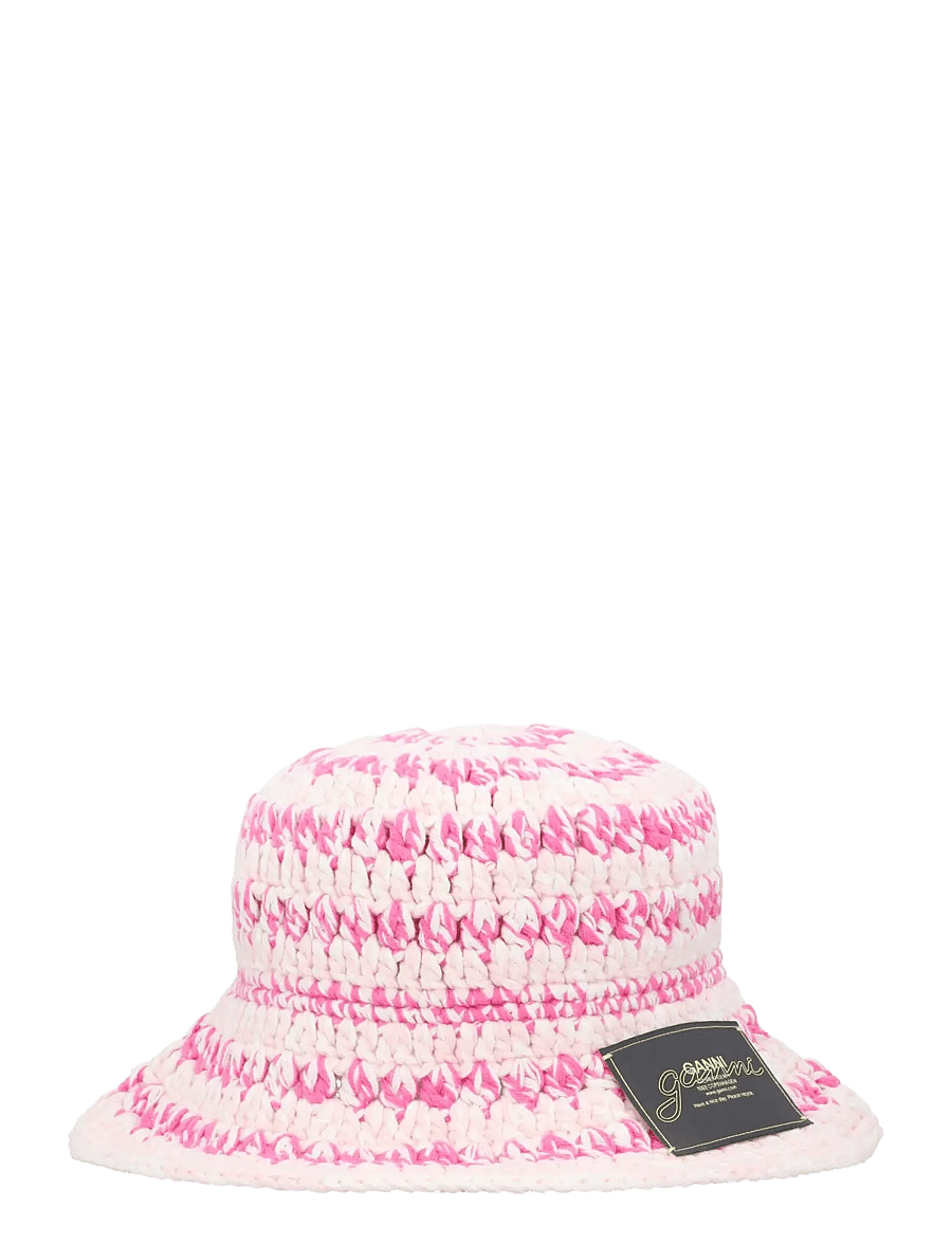 Ganni - Cotton Crochet Bucket Hat - anglerhüte - pink - 0