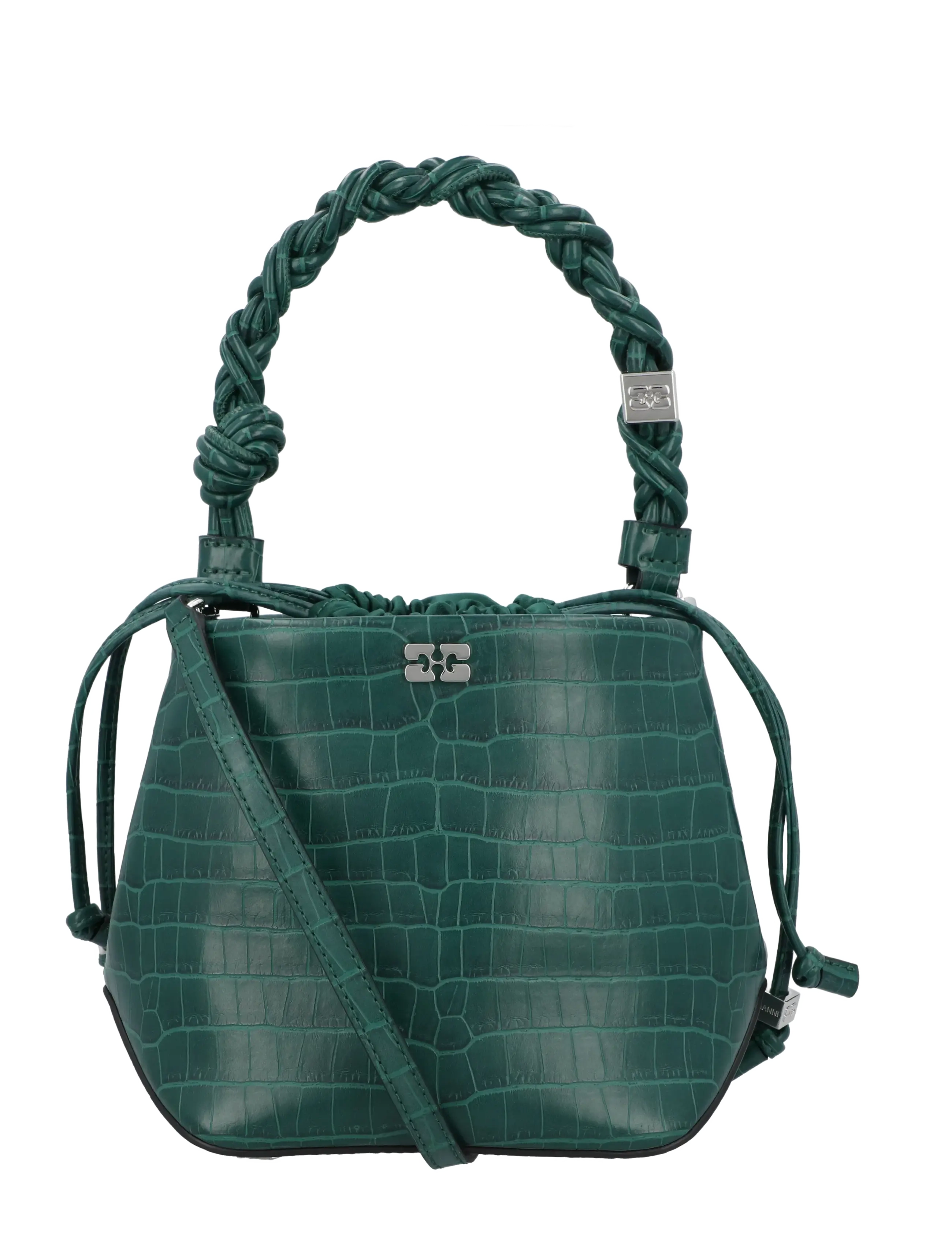 Ganni Green Patent Crco Bou Bucket Bag, One Size, Green, Tasker > Spande, Dame