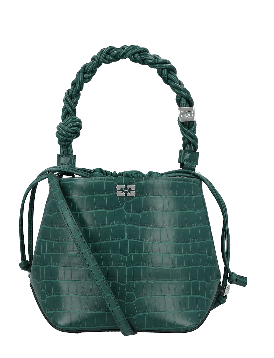 Ganni - Green Patent crco Bou Bucket Bag - beuteltaschen - green - 0
