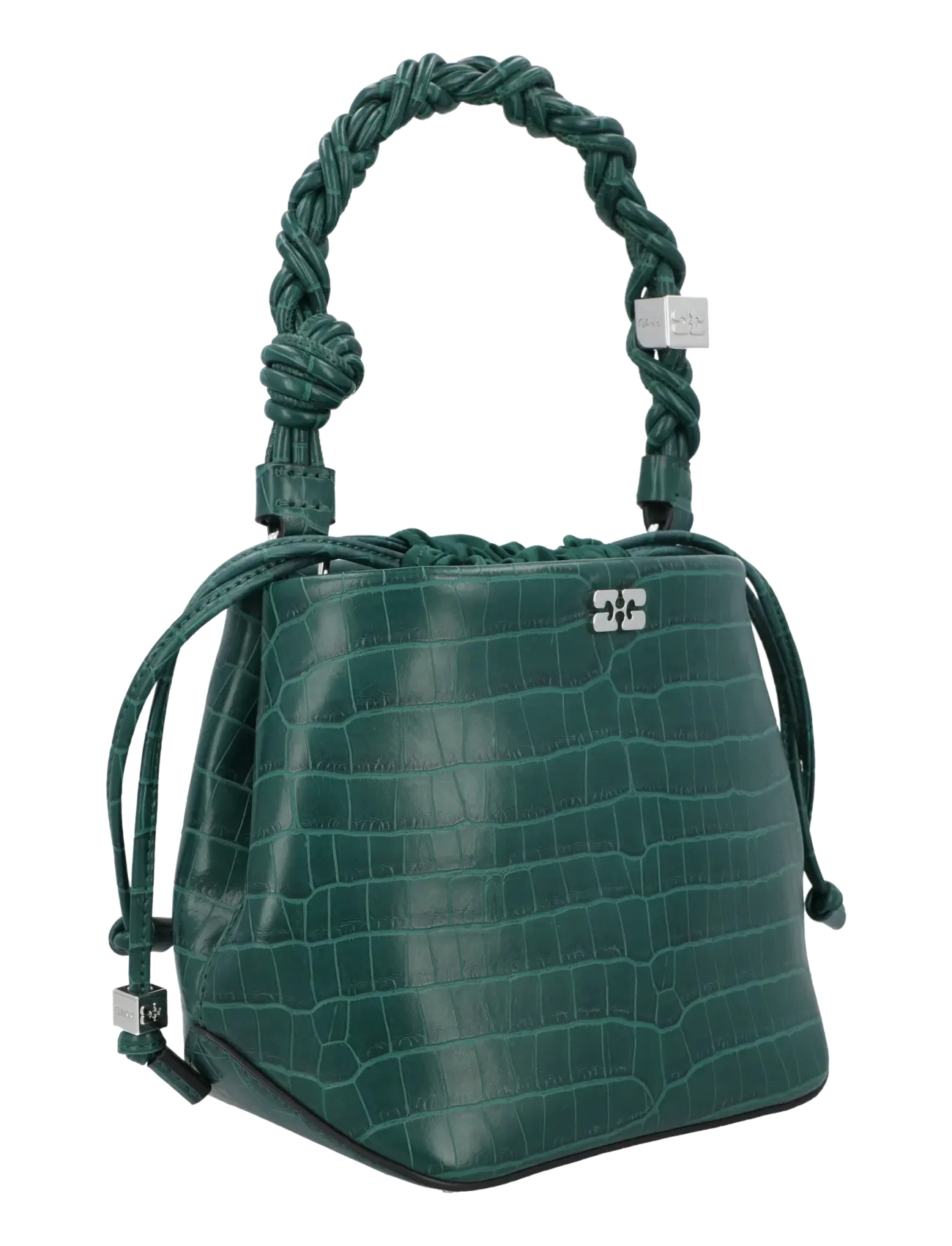 Ganni - Green Patent crco Bou Bucket Bag - beuteltaschen - green - 2