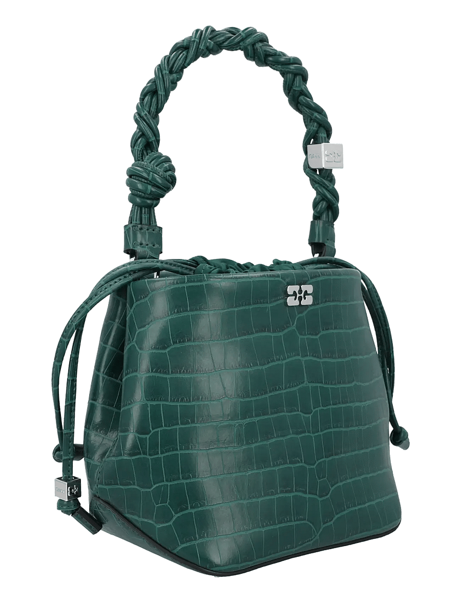 Ganni - Green Patent crco Bou Bucket Bag - beuteltaschen - green - 2