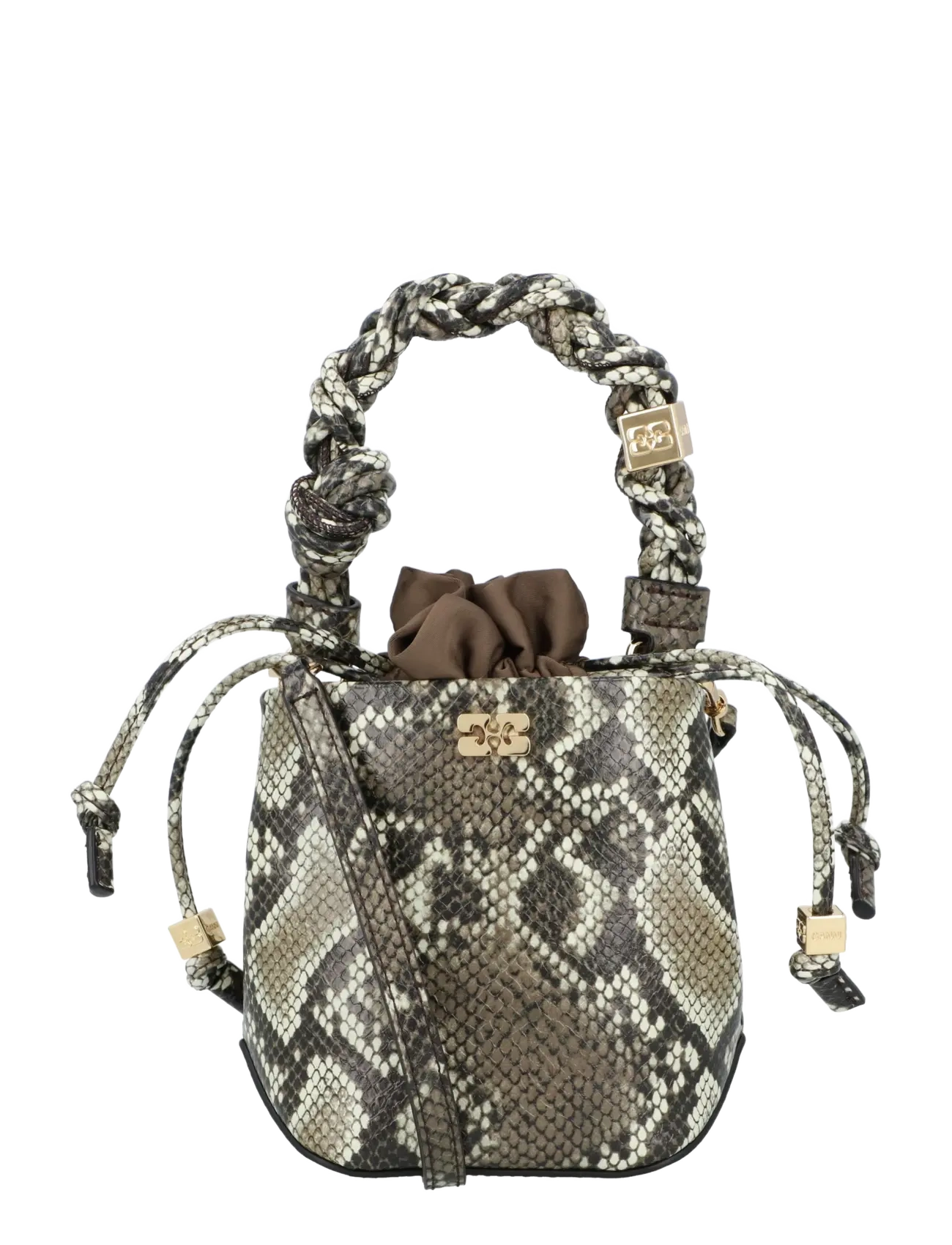 Ganni Bou Snakeskin-Embossed Bucket Bag, One Size, Bags, Beige - Frauen