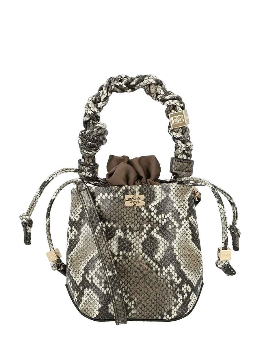 Ganni - Bou Snakeskin-Embossed Bucket Bag - beuteltaschen - cream - 0