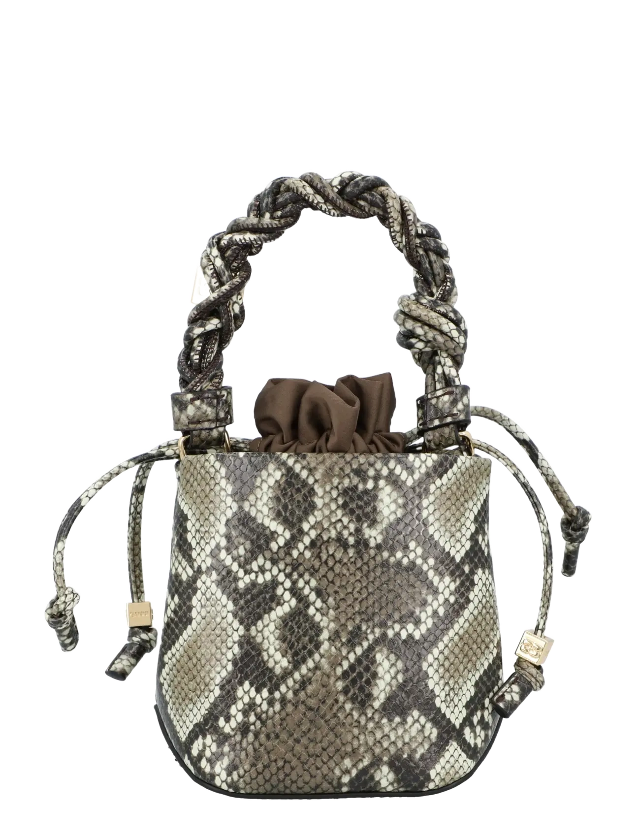 Ganni - Bou Snakeskin-Embossed Bucket Bag - beuteltaschen - cream - 1