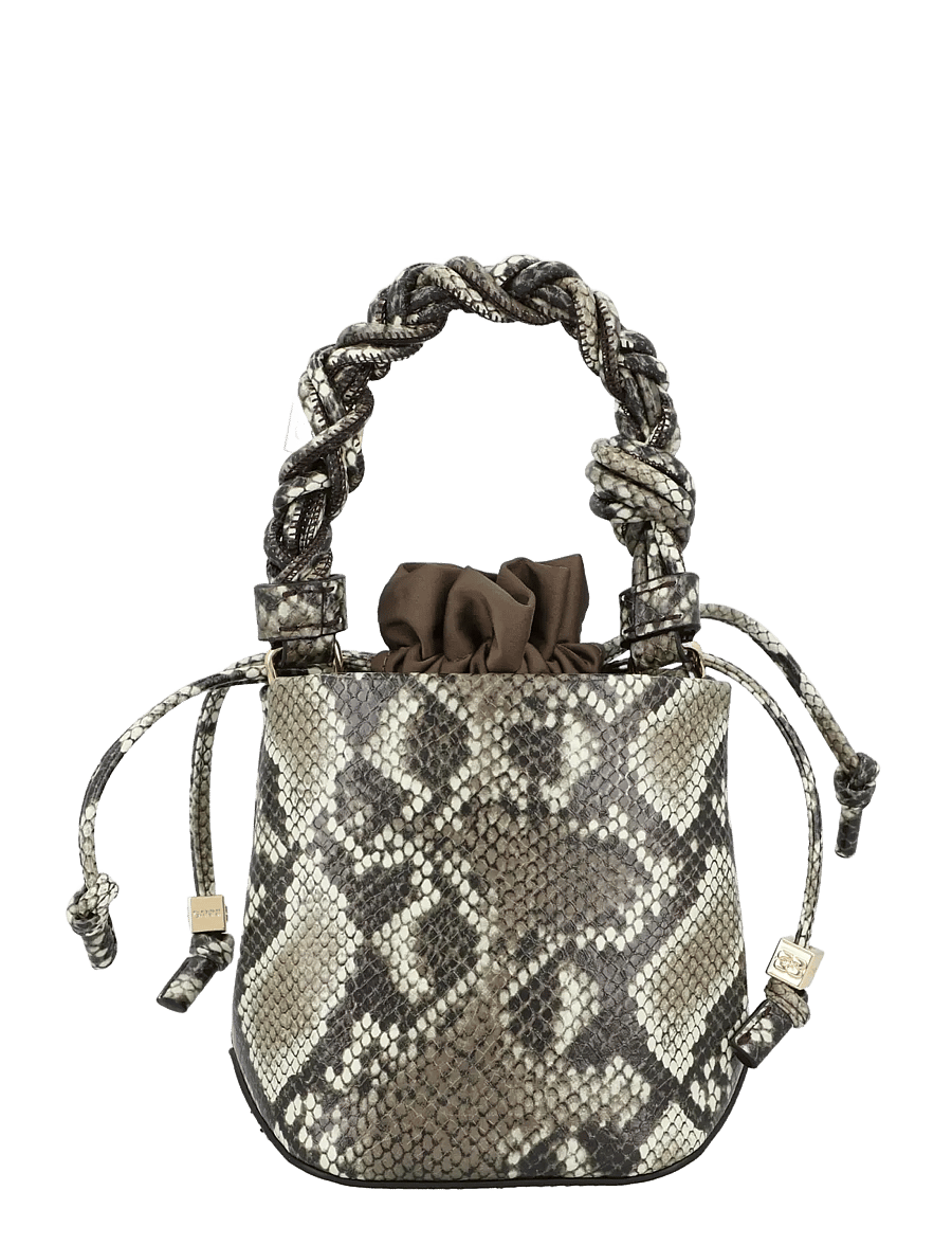 Ganni - Bou Snakeskin-Embossed Bucket Bag - beuteltaschen - cream - 1