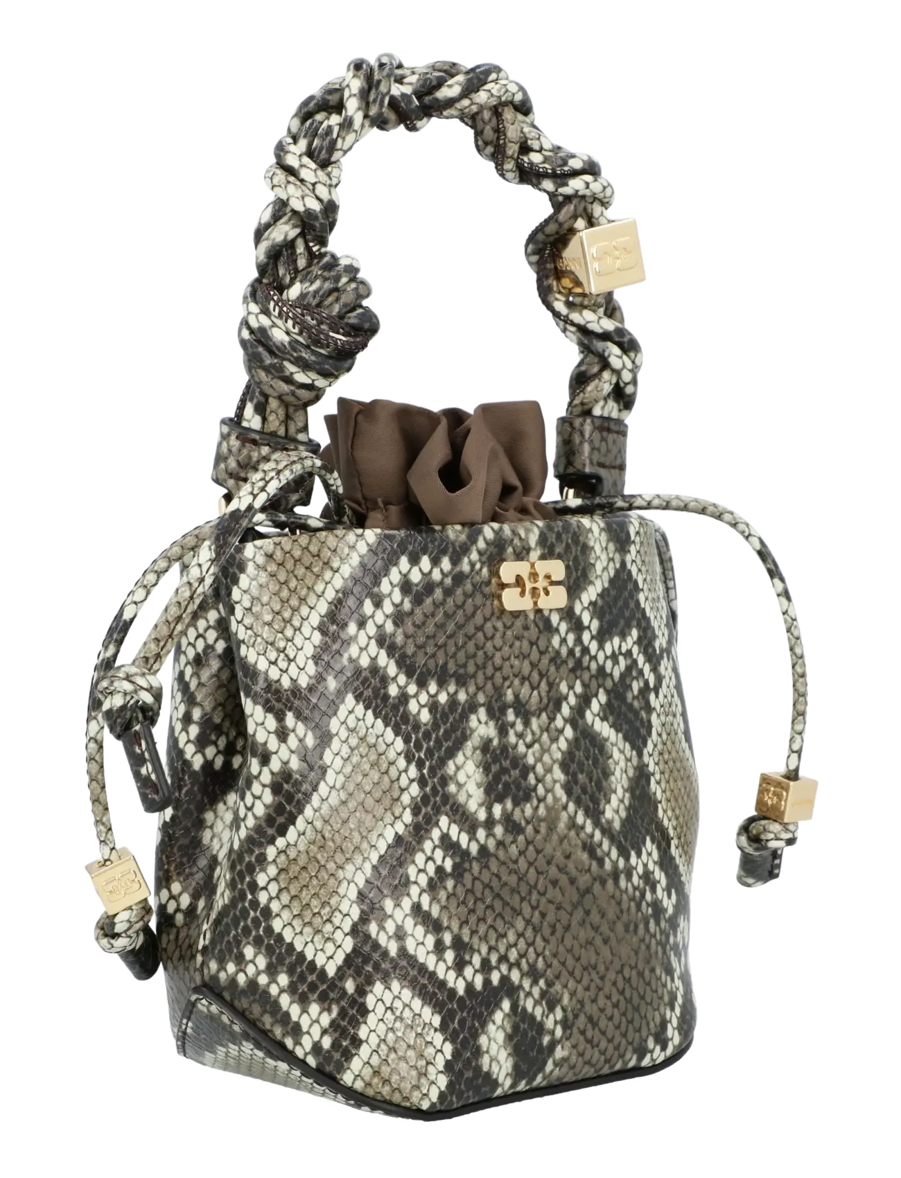 Ganni - Bou Snakeskin-Embossed Bucket Bag - beuteltaschen - cream - 2