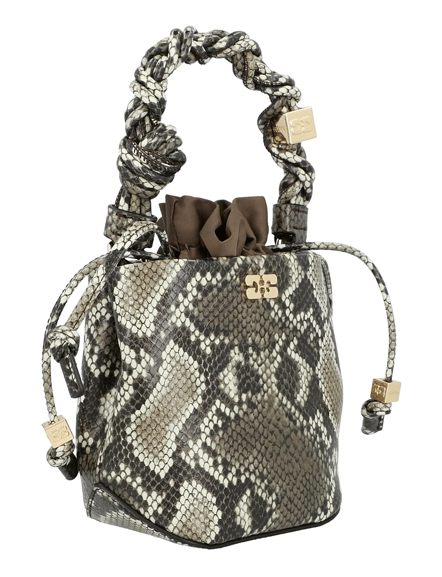 Ganni - Bou Snakeskin-Embossed Bucket Bag - beuteltaschen - cream - 2