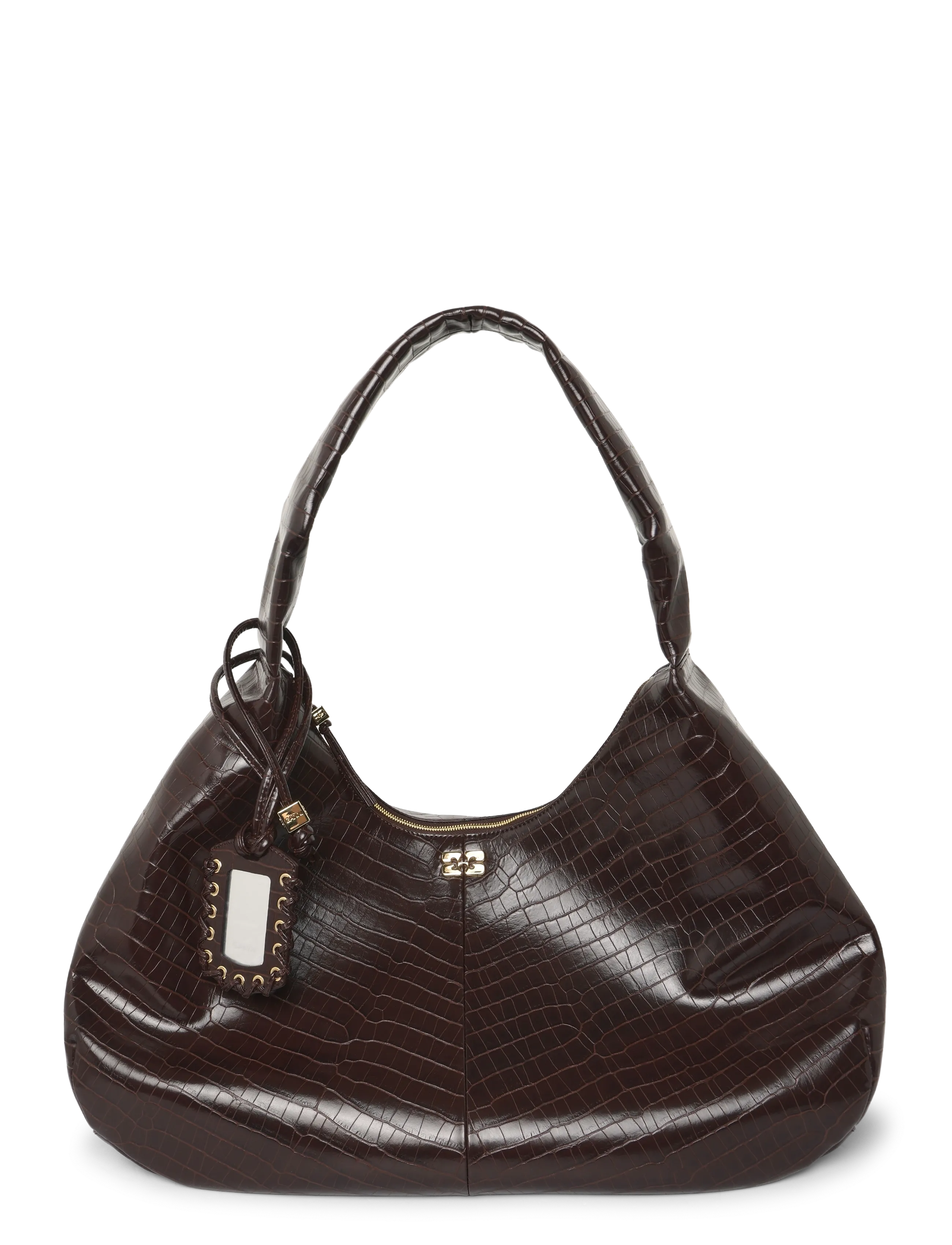 Ganni Croc Embossed Recycled Leather XXL Bou Hobo Bag - Schultertaschen - BROWN / brown