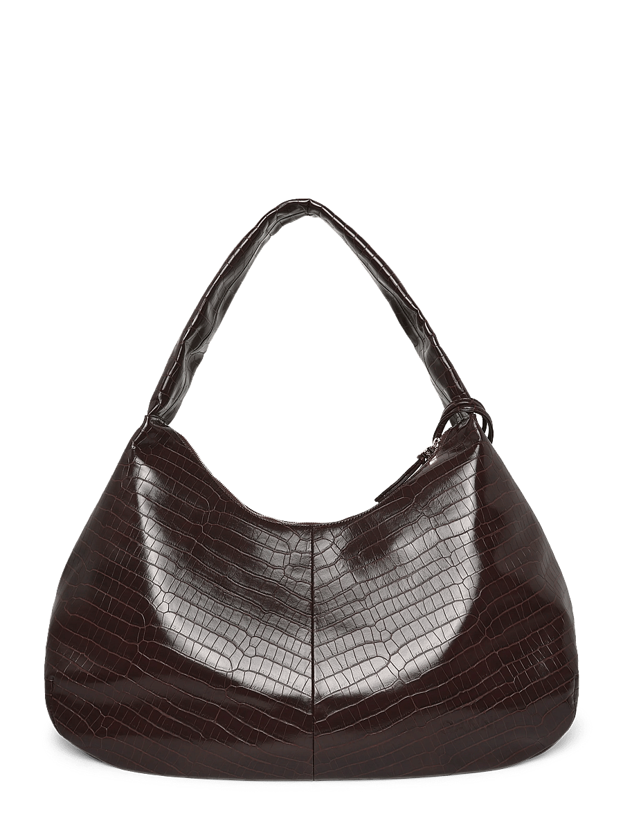 Ganni - Croc Embossed Recycled Leather XXL Bou Hobo Bag - schultertaschen - brown - 1