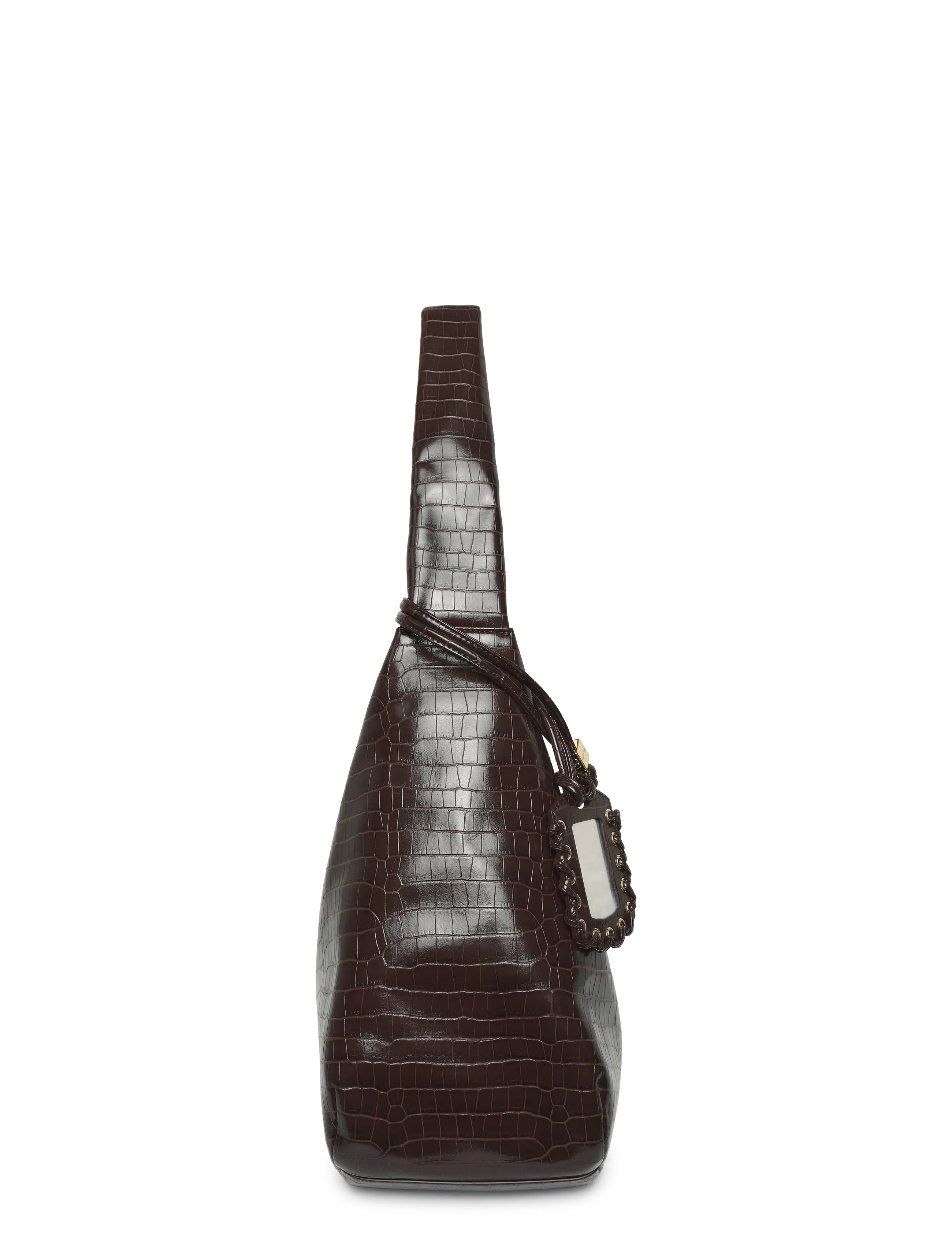 Ganni - Croc Embossed Recycled Leather XXL Bou Hobo Bag - schultertaschen - brown - 3