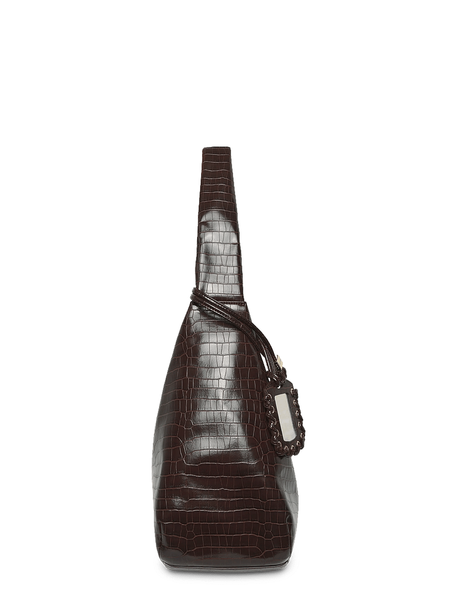 Ganni - Croc Embossed Recycled Leather XXL Bou Hobo Bag - schultertaschen - brown - 3