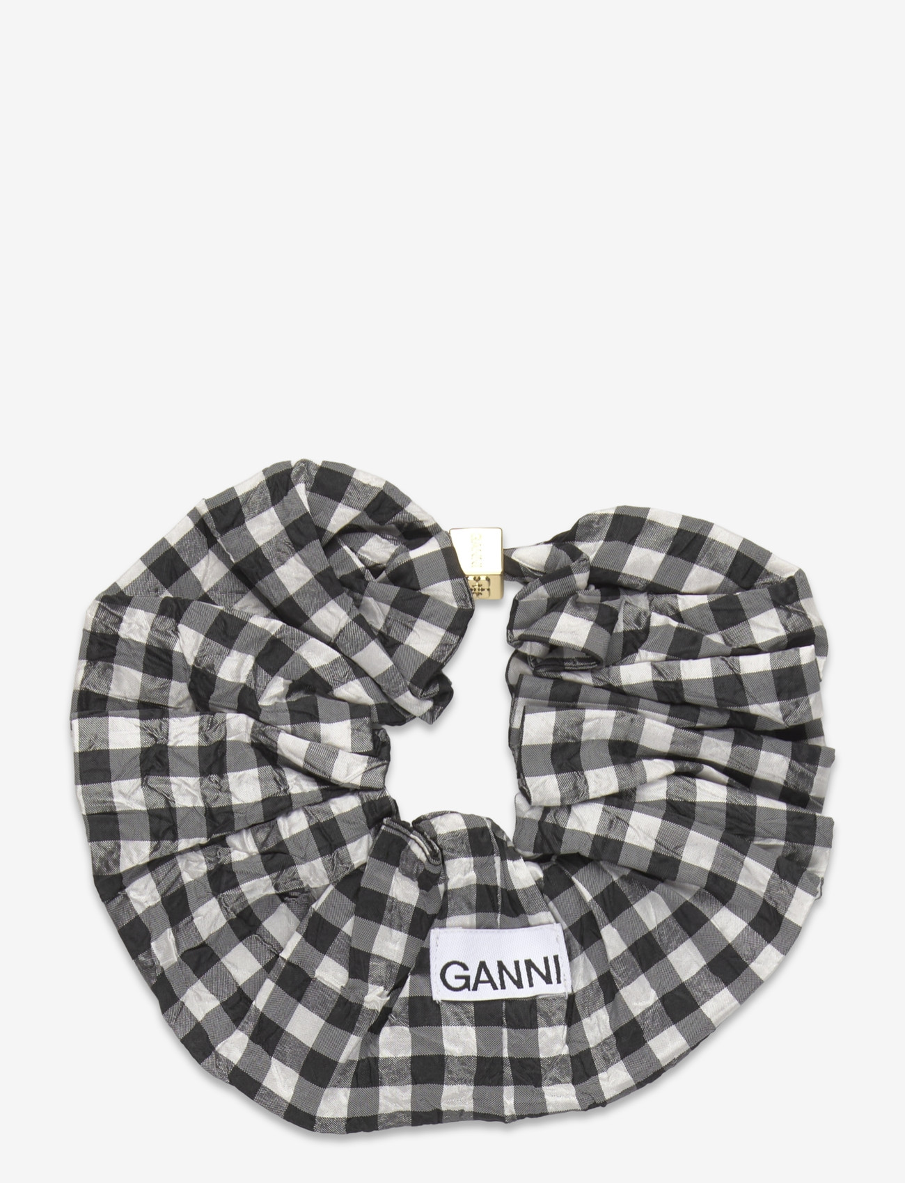 Ganni - Crinkled Taffeta Check Scrunchie - black - 0