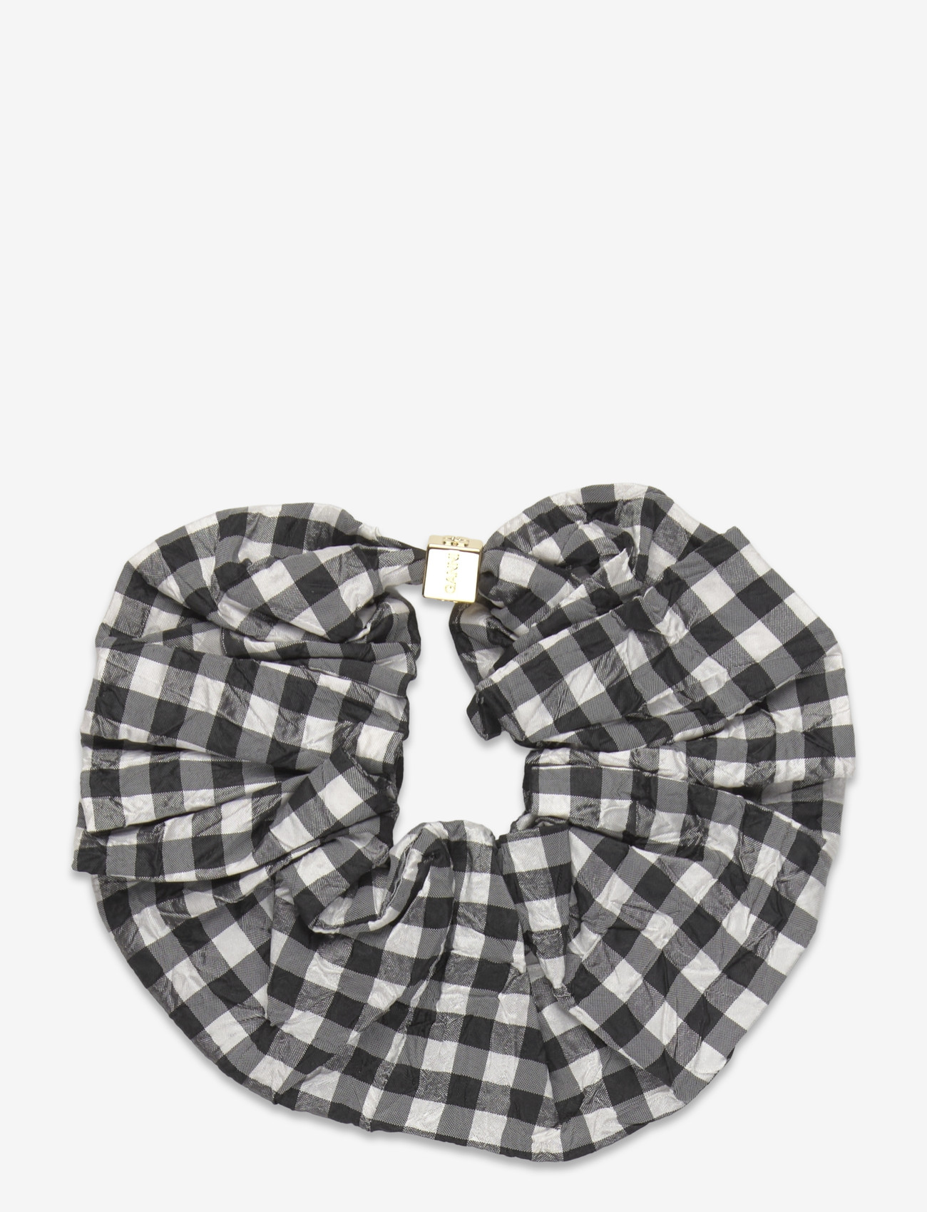Ganni - Crinkled Taffeta Check Scrunchie - black - 1