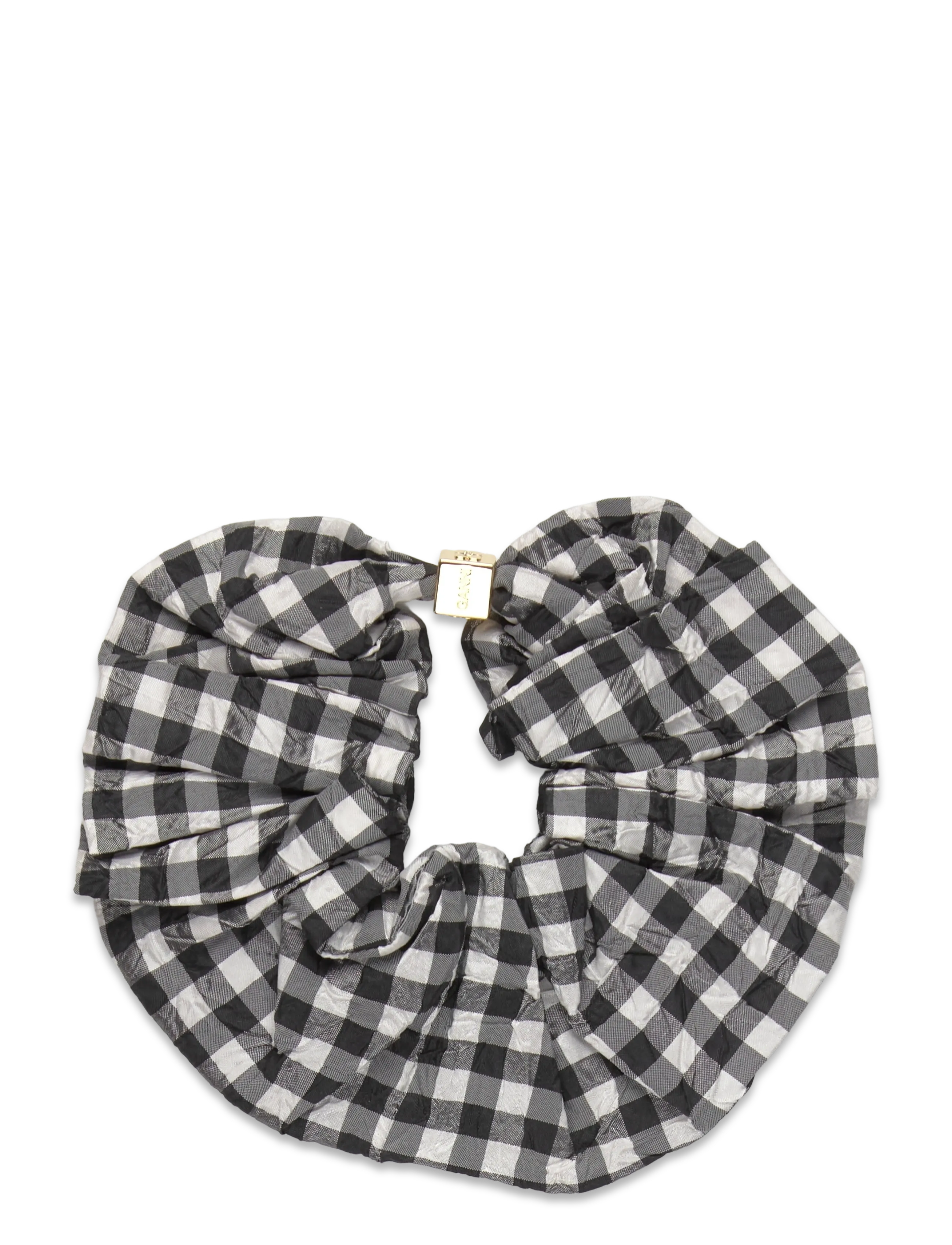 Ganni - Crinkled Taffeta Check Scrunchie - black - 1