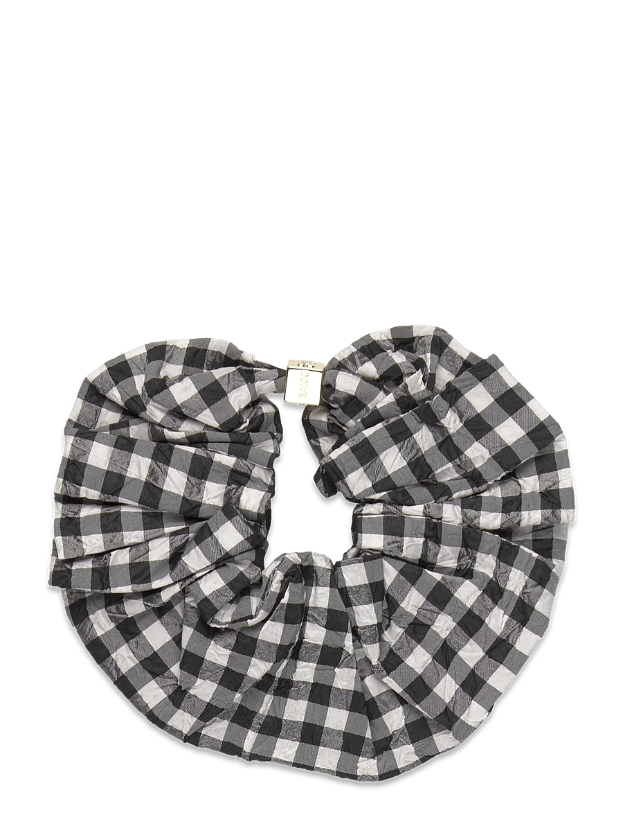 Ganni - Crinkled Taffeta Check Scrunchie - black - 1