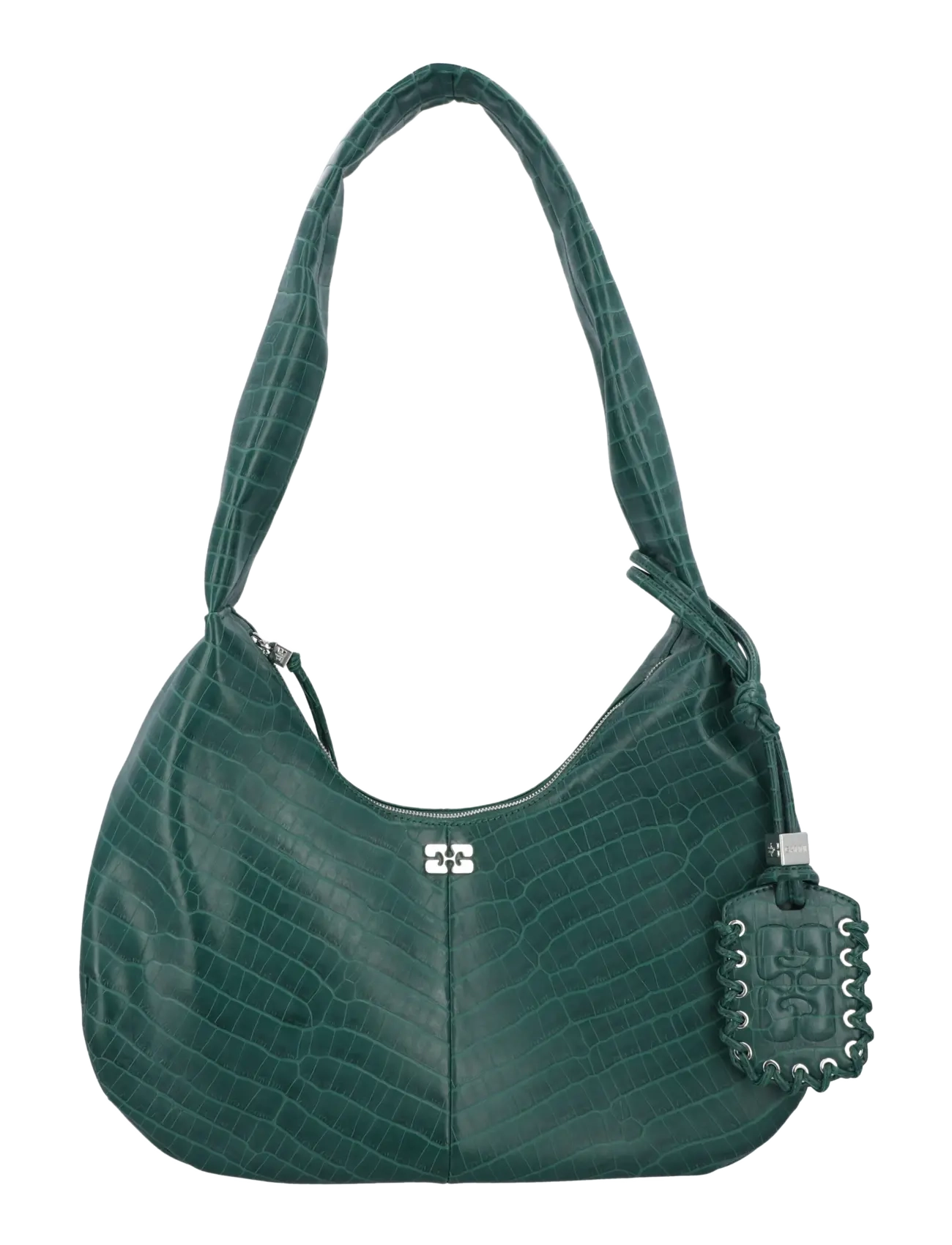Ganni Croco Medium Hobo Bag, Kvinder, Krokodille Hobo Taske, Grøn, Str: ONE SIZE