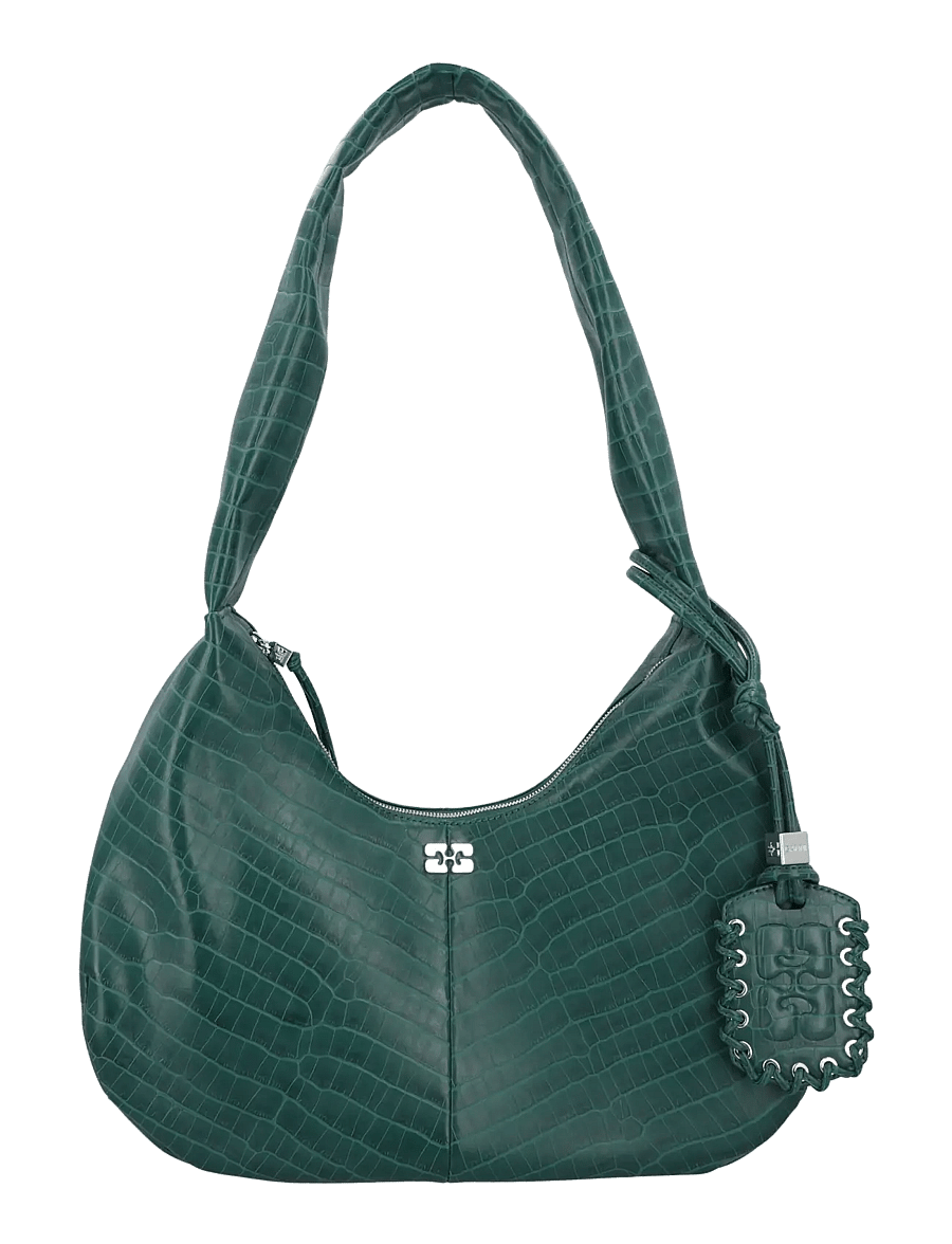Ganni - Croco Medium Hobo Bag - schultertaschen - green - 0