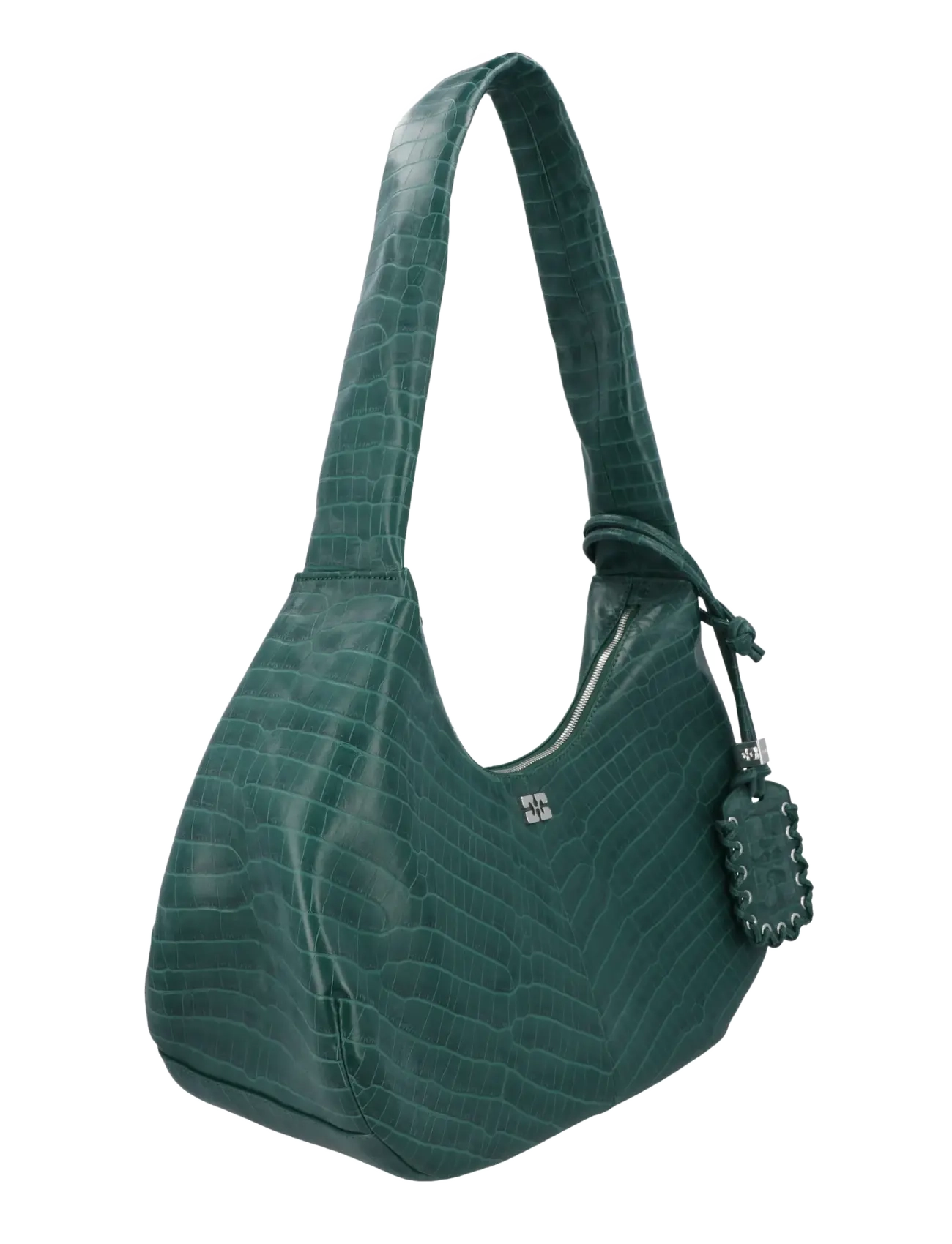 Ganni - Croco Medium Hobo Bag - schultertaschen - green - 2