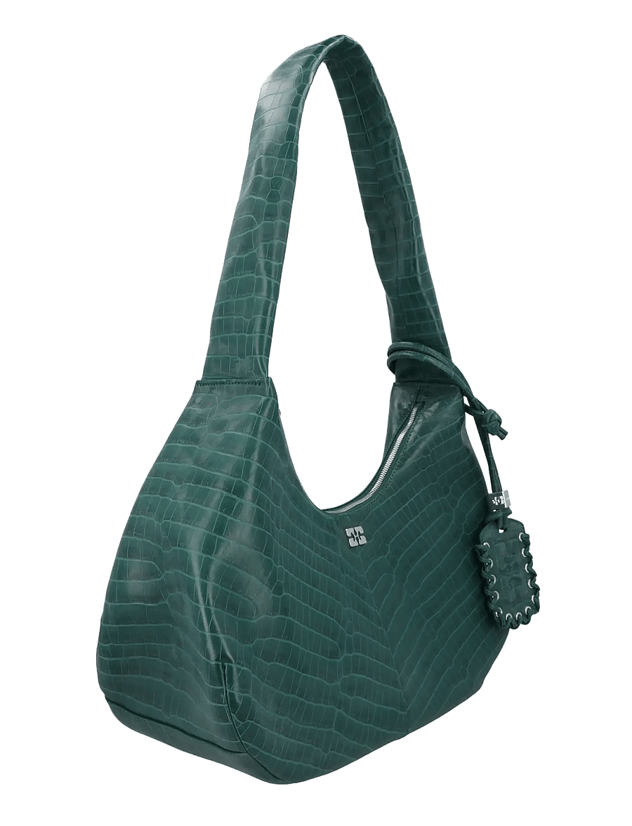 Ganni - Croco Medium Hobo Bag - schultertaschen - green - 2