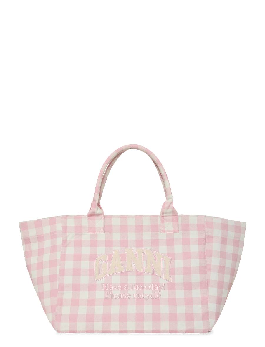 Ganni - Vicky Check Tote Bag - tote bags - pink - 0
